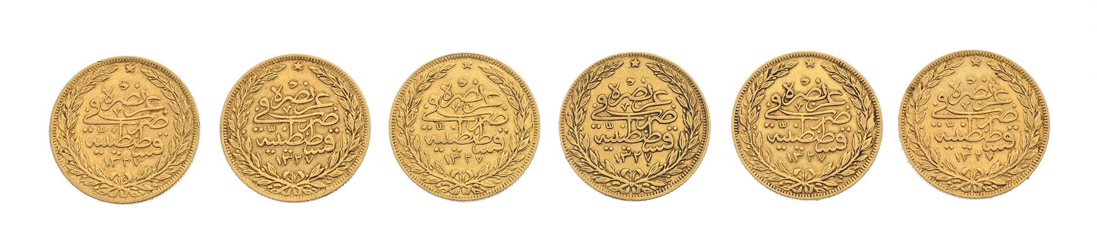 Empire ottoman, Mehmed V Reşâd (1909-1918), 6 pièces de 100 kurush or, AH1327 (1912-1 (1 of 2)
