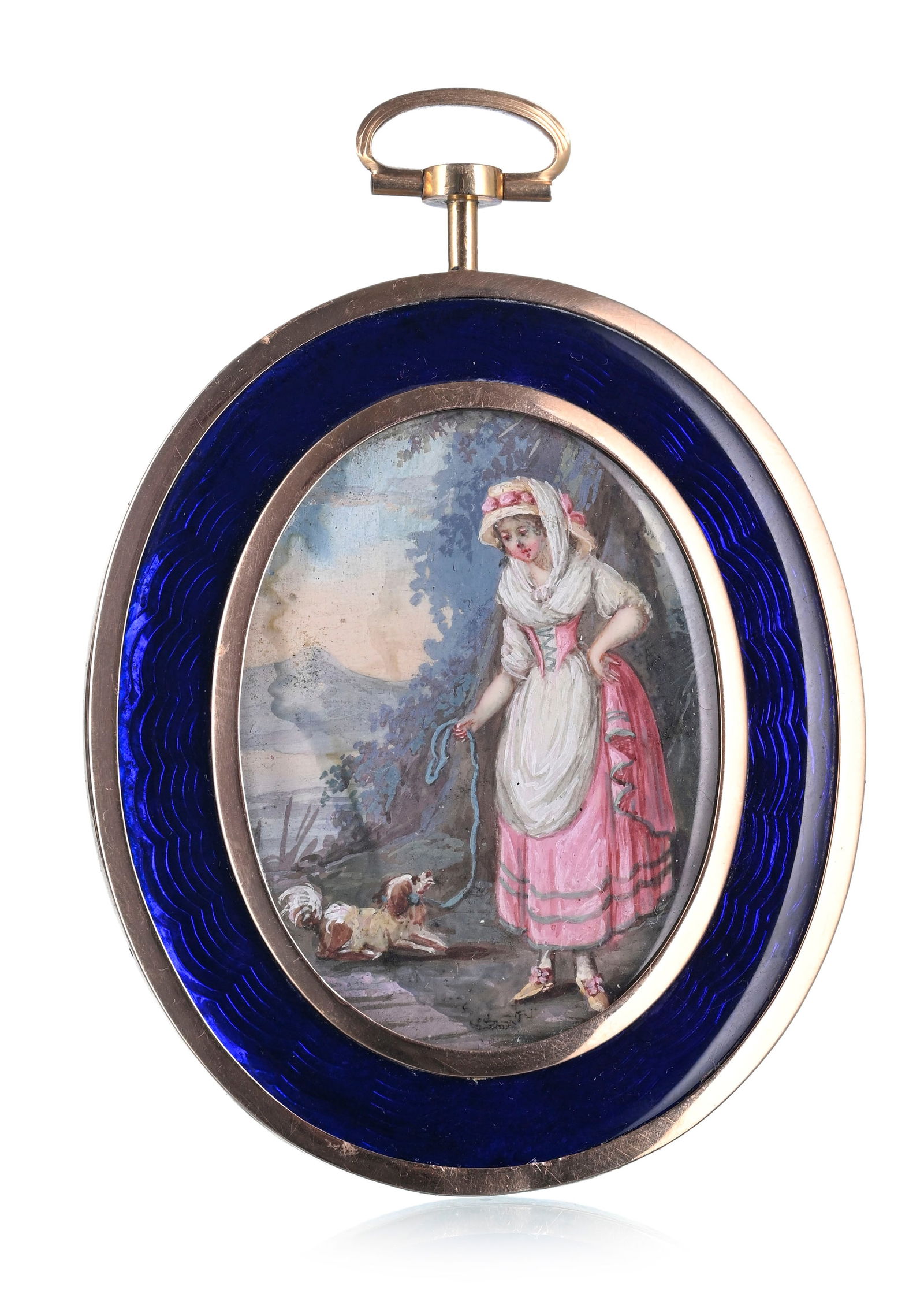 Pendentif ovale double face en or en émail, début XIXe s., le face retenant un portrait en - 3