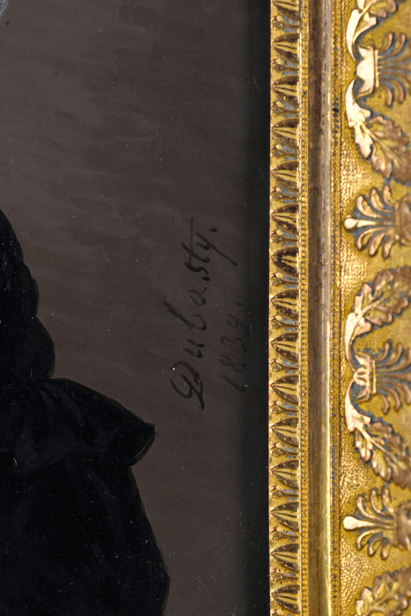 Joseph Dubasty (actif 1808-1842), portrait d'une dame au bonne en dentelle et un ruban blanc et bleu - 4