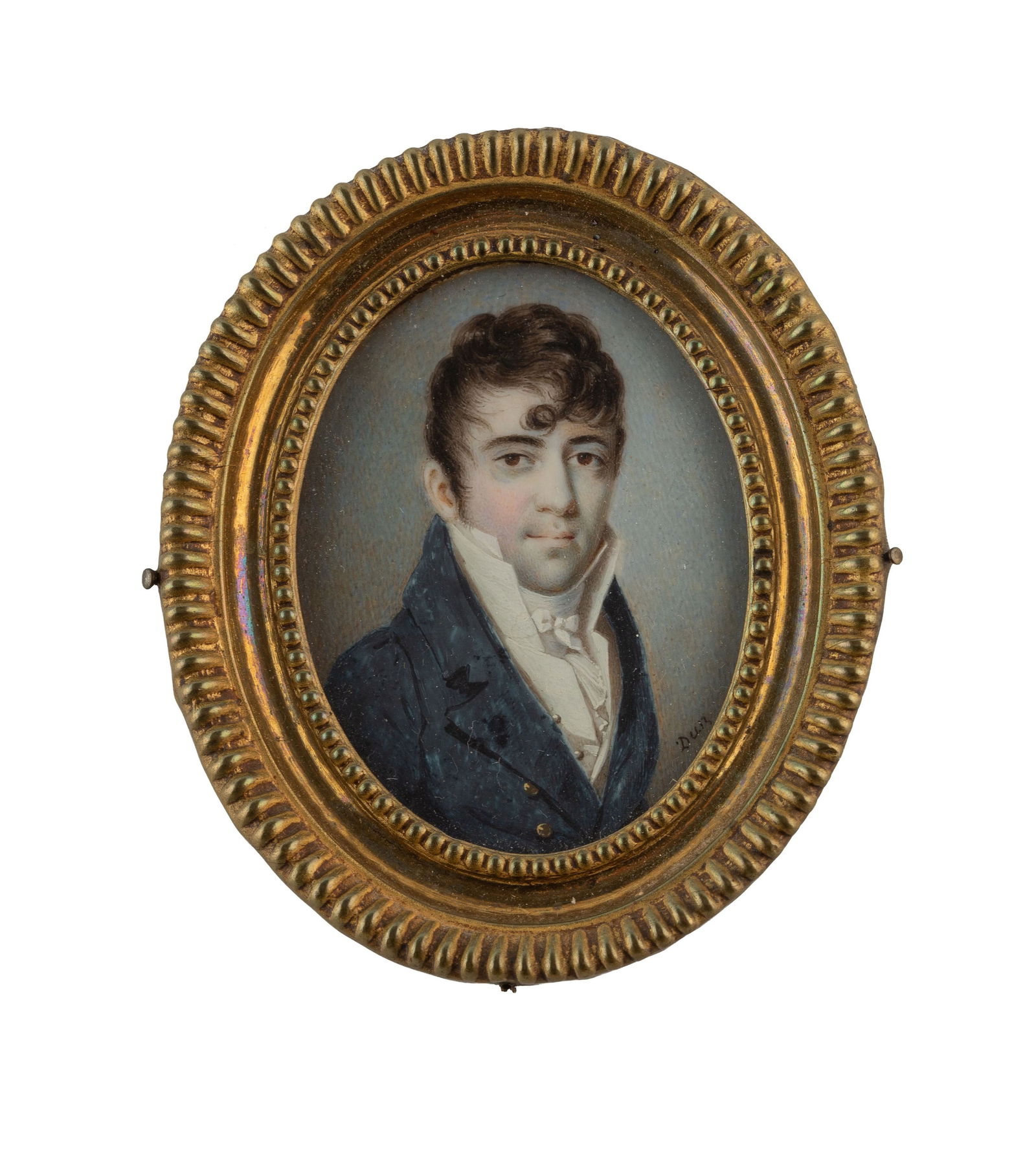 Nicolas François Dun, (1764-1832), Gentilhomme en redingote, portrait en miniature, aquarelle e (1 of 1)