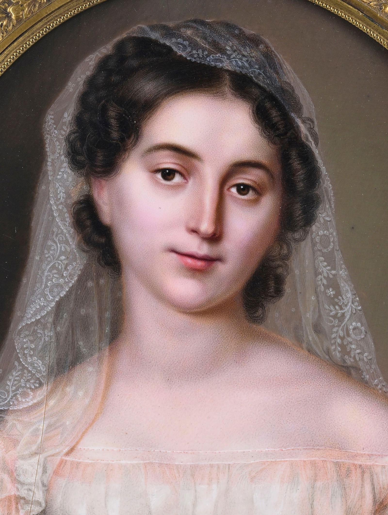 Charles Perrégaux (1788-1842), Jeune dame en robe de mariée et voile, 1823, portrait en mi - 2