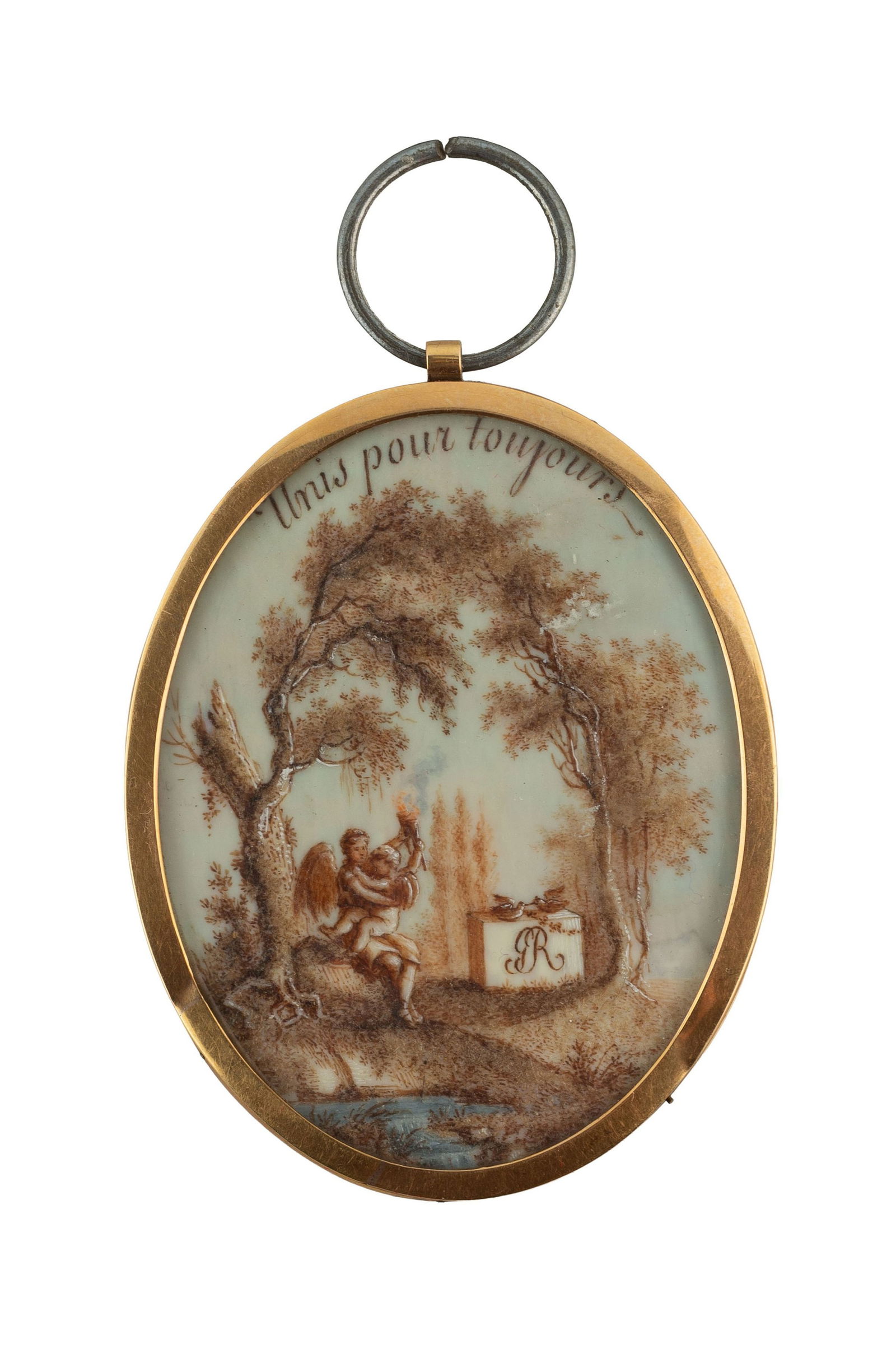 Unis pour toujours, miniature double face avec un portait d'homme et une scène de jardin avec a - 2