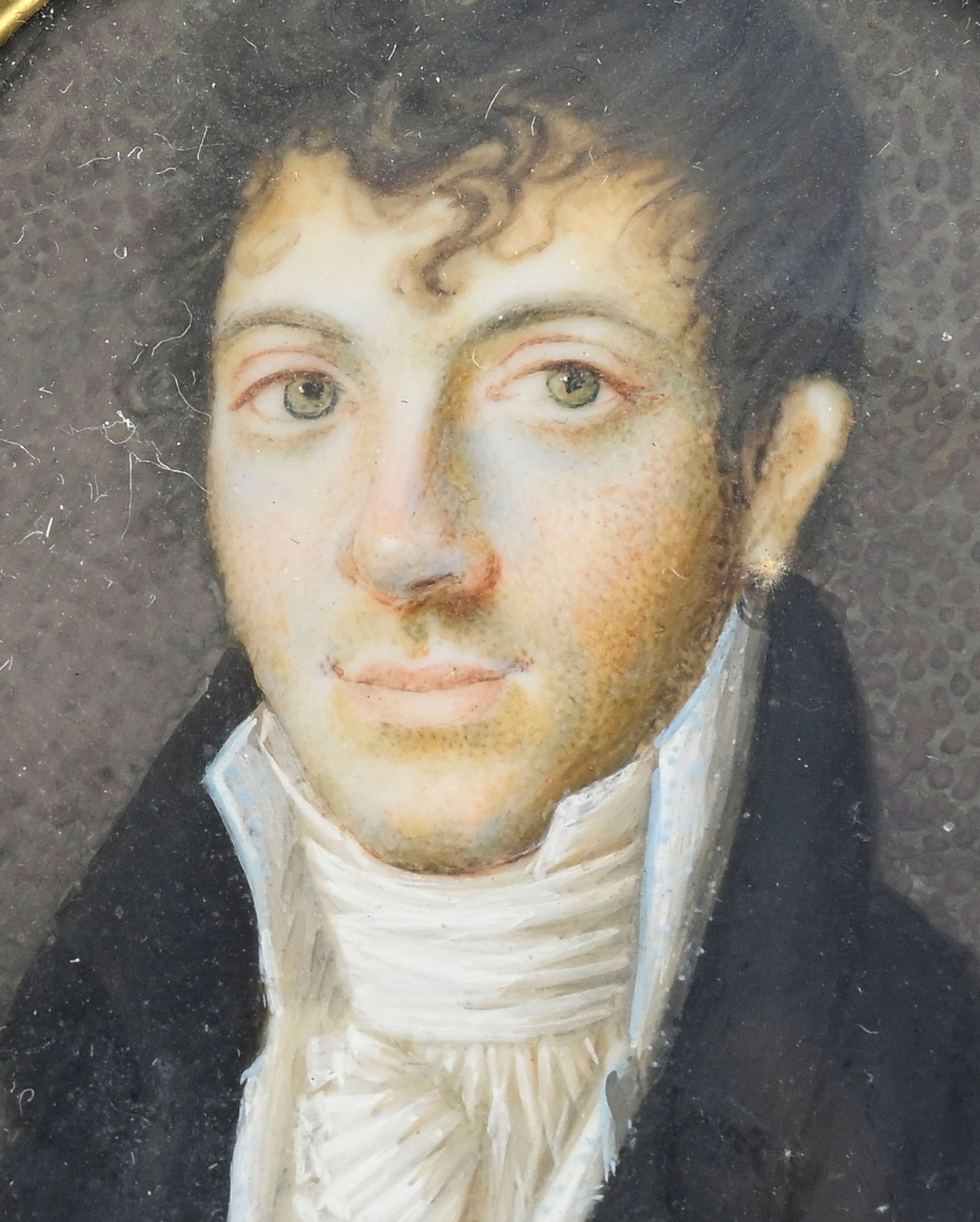 Ensemble de 2 portraits en miniature, début XIXe s., Gentilhomme et Dame, gouache et aquarelle  - 3