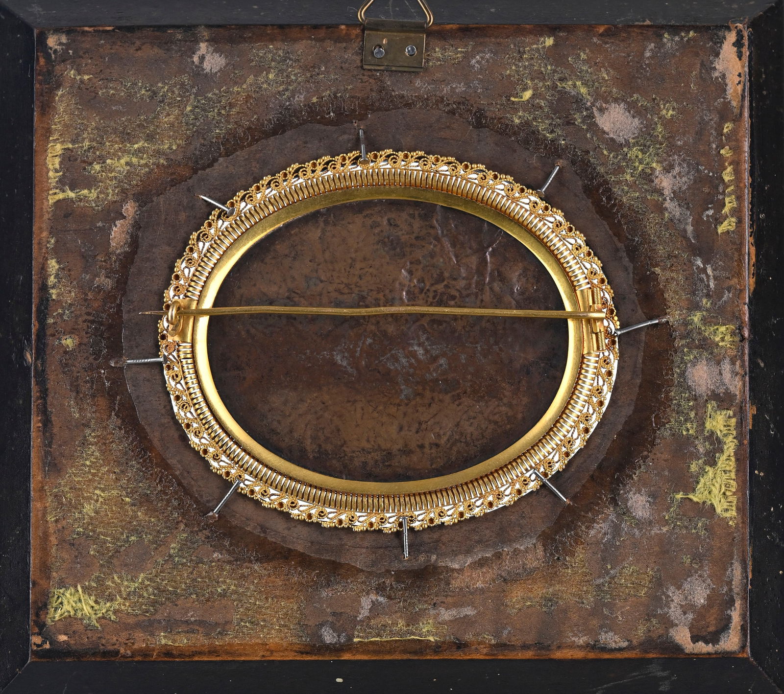 Taj Mahal, miniature ovale en émail plein sur cuivre, montée en broche en or, présent - 4