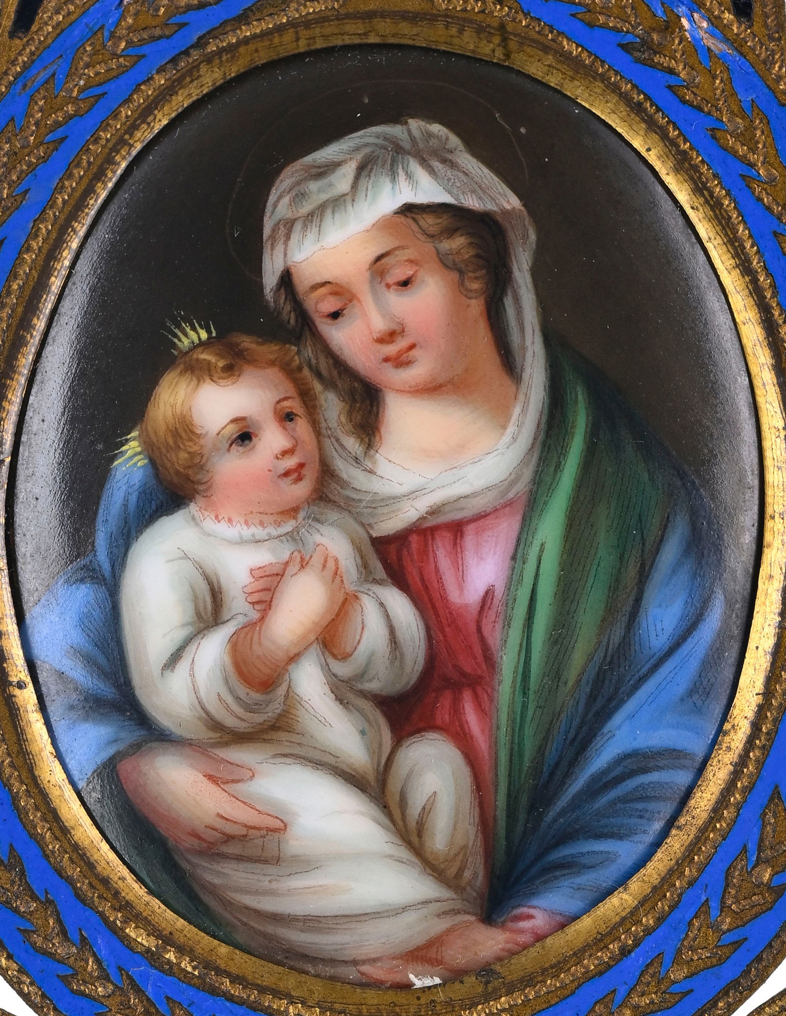 Vierge à l'enfant, plaque en porcelaine, probablement KPM, Berlin, fin XIXe s., peinte en minia - 2