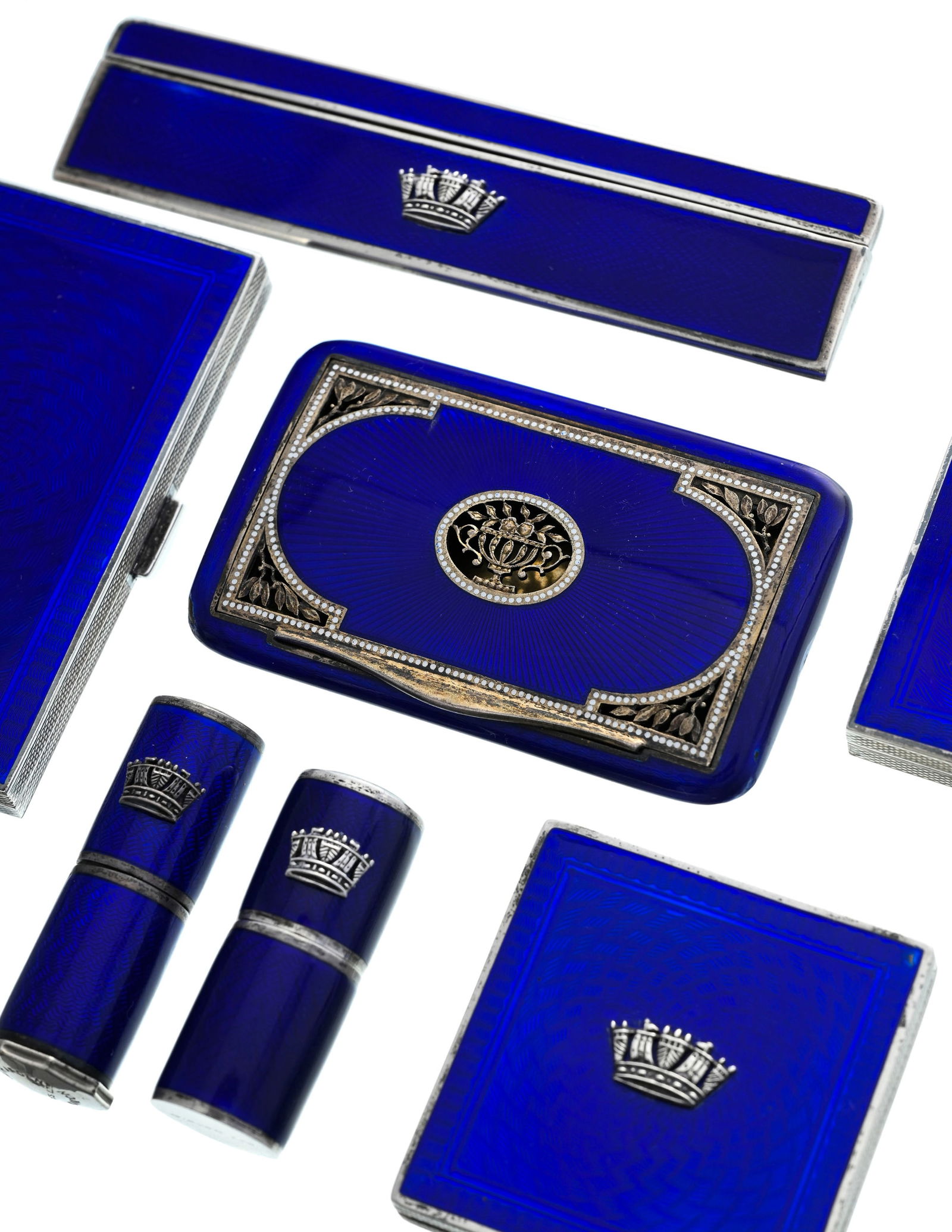 Ensemble d’accessoires pour Gieves Ltd, Londres, en argent guilloché et émail bleu r - 2