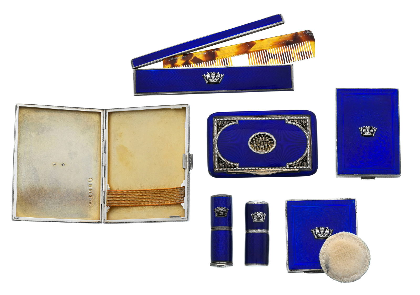 Ensemble d’accessoires pour Gieves Ltd, Londres, en argent guilloché et émail bleu r - 4