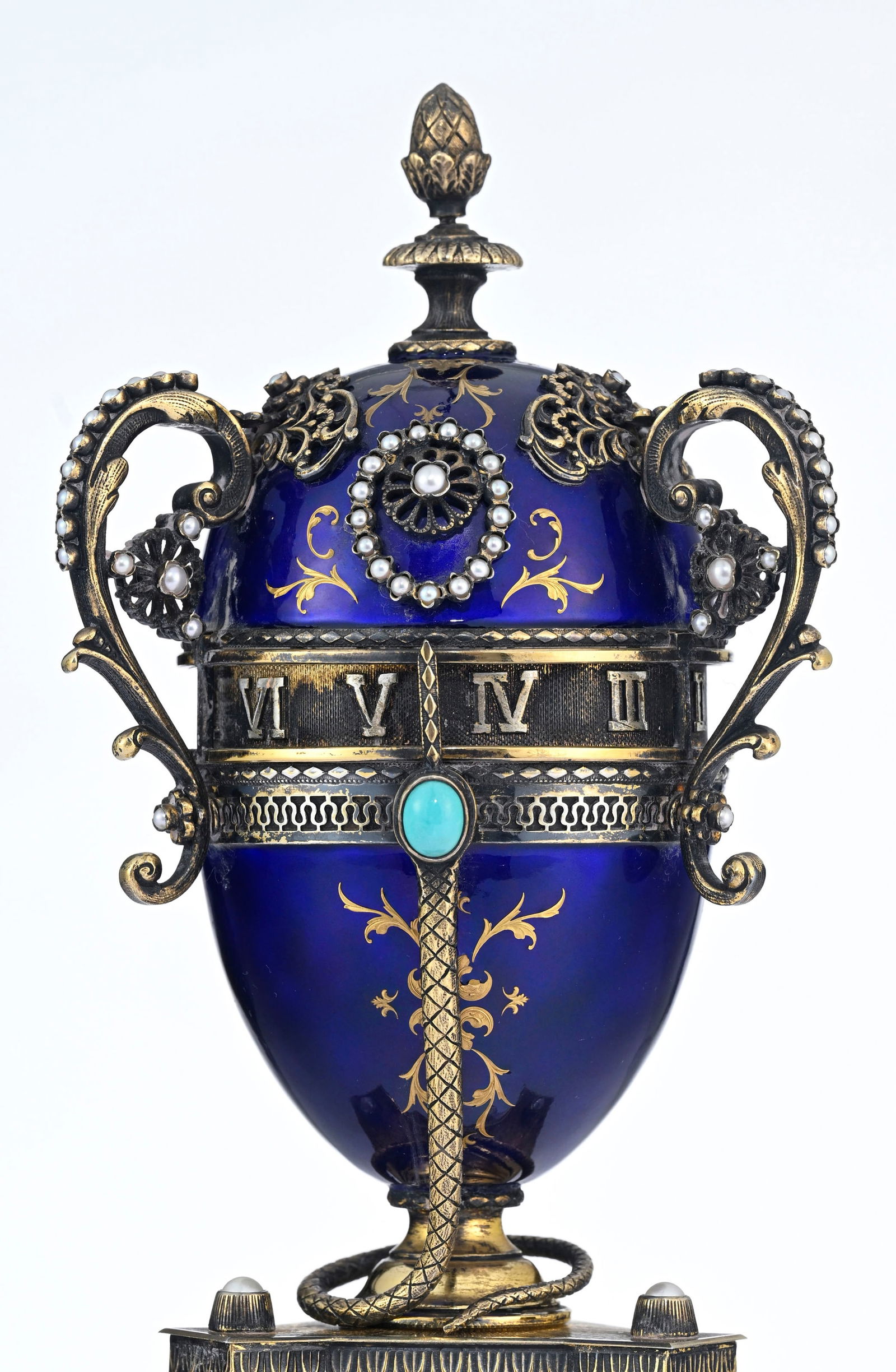 Horloge à cercle tournant en forme d’œuf, avec boîte à musique, XXe s., da - 4