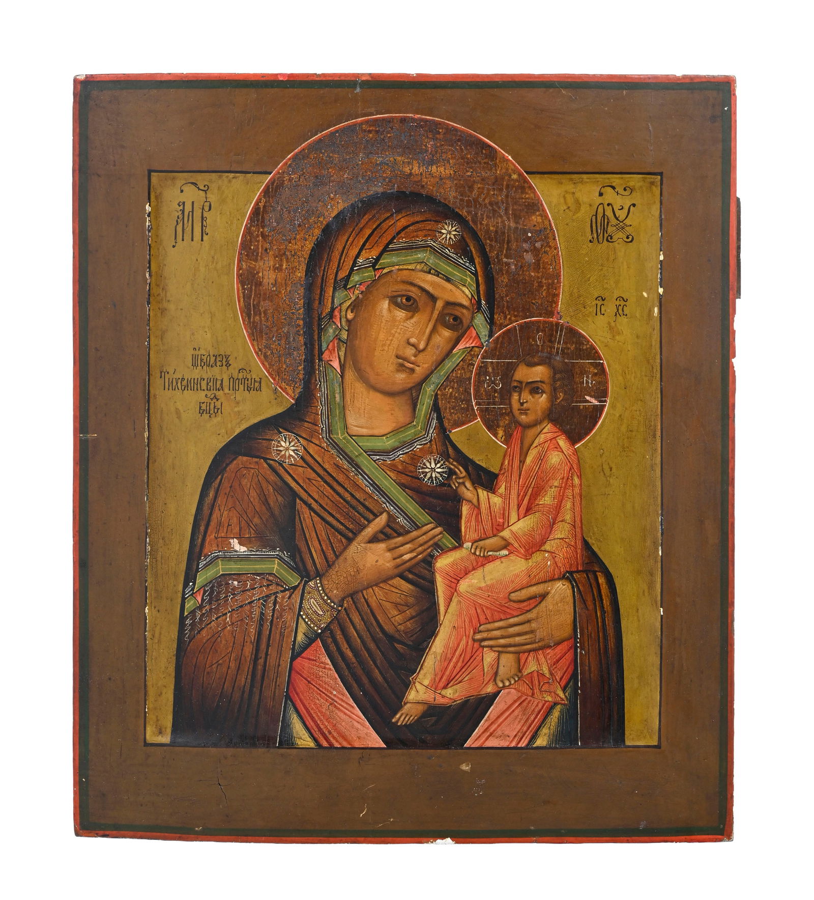Mère de Dieu Tikhvinskaya, icône sur panneau polychrome, Russie XIXe s., Vierge Hodigitrie (1 of 2)