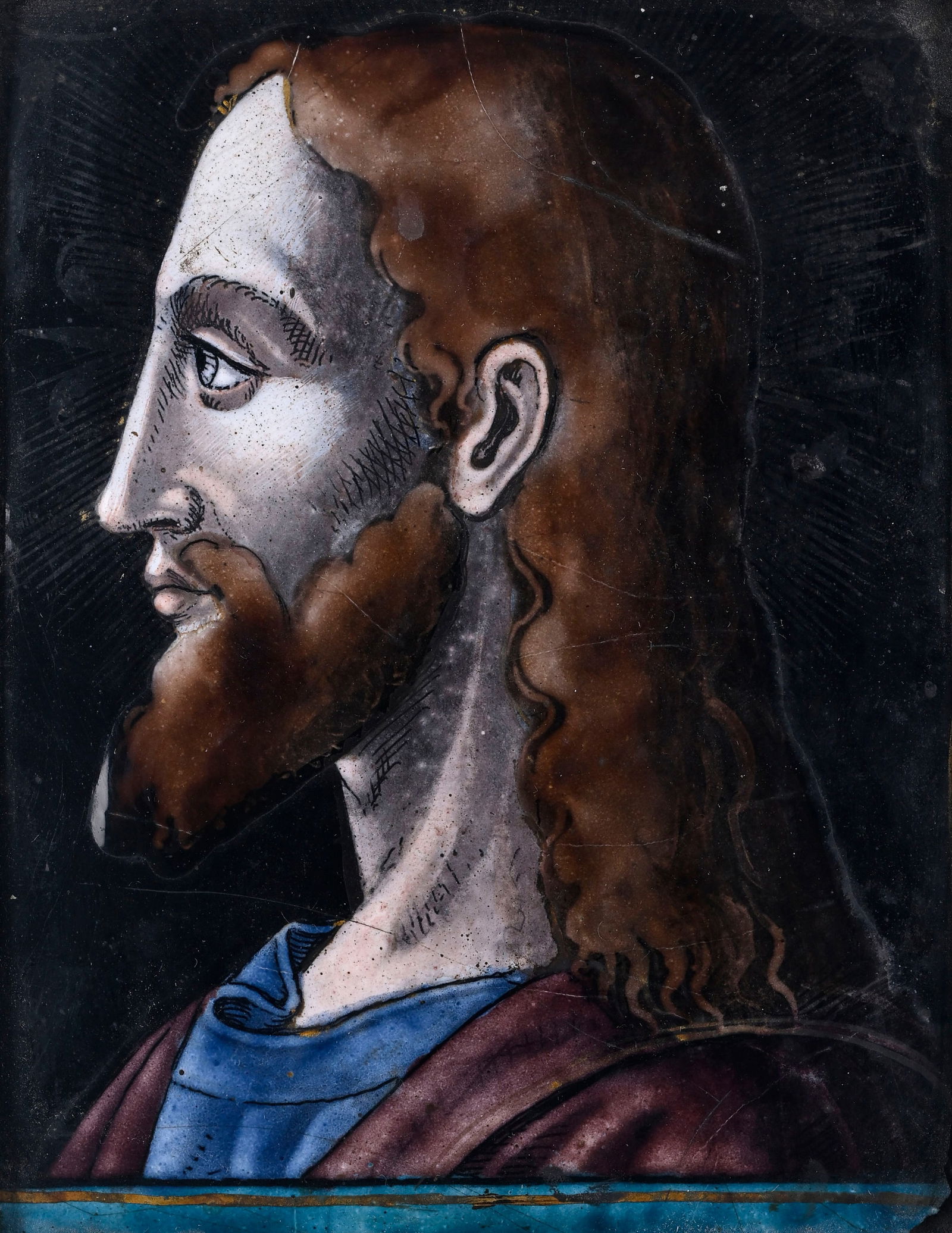Christ de profil, plaque en émail sur cuivre, Limoges, XVIIe s.,13,5x10,5 cm - 2