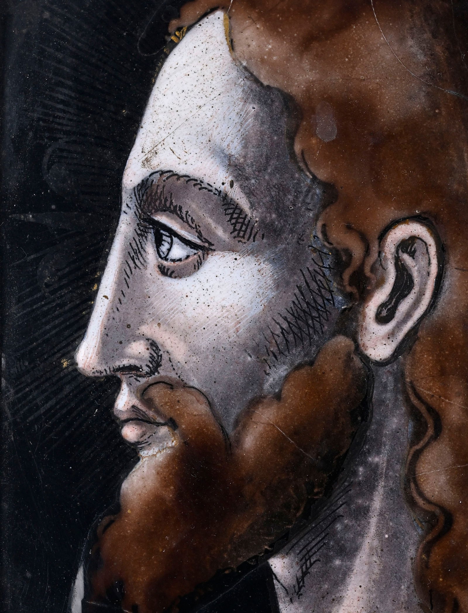 Christ de profil, plaque en émail sur cuivre, Limoges, XVIIe s.,13,5x10,5 cm - 3