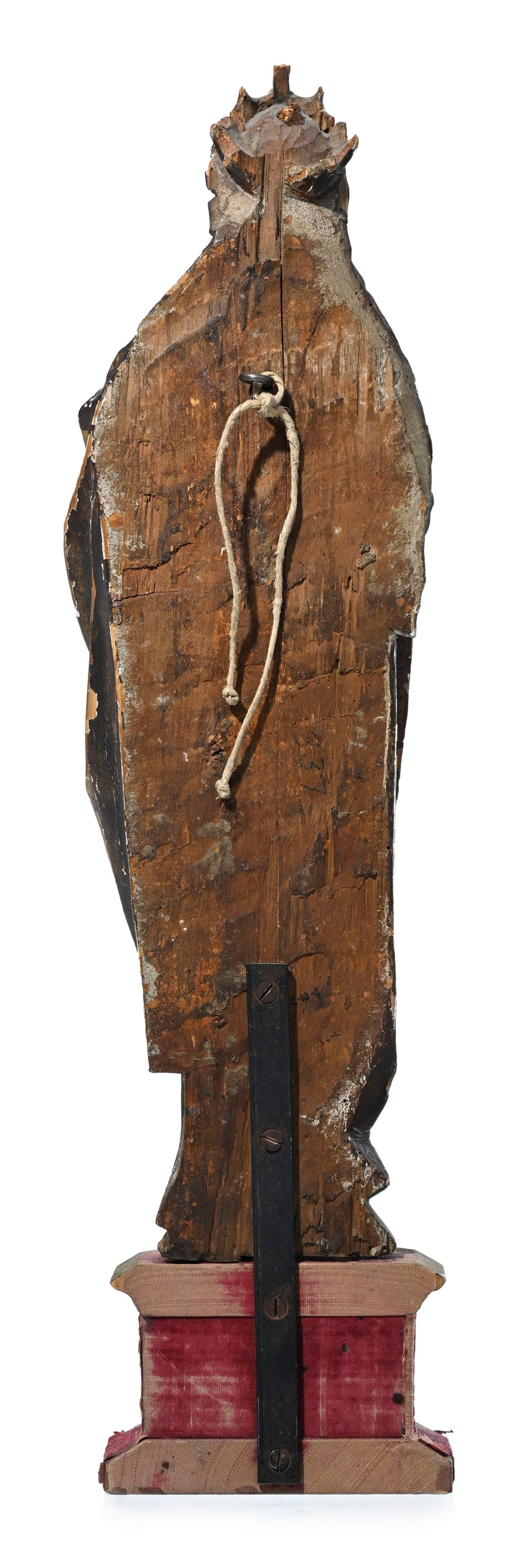 Saint Catherine d'Alexandrie, sculpture haut-relief en bois polychrome, montée sur un socle du  - 3