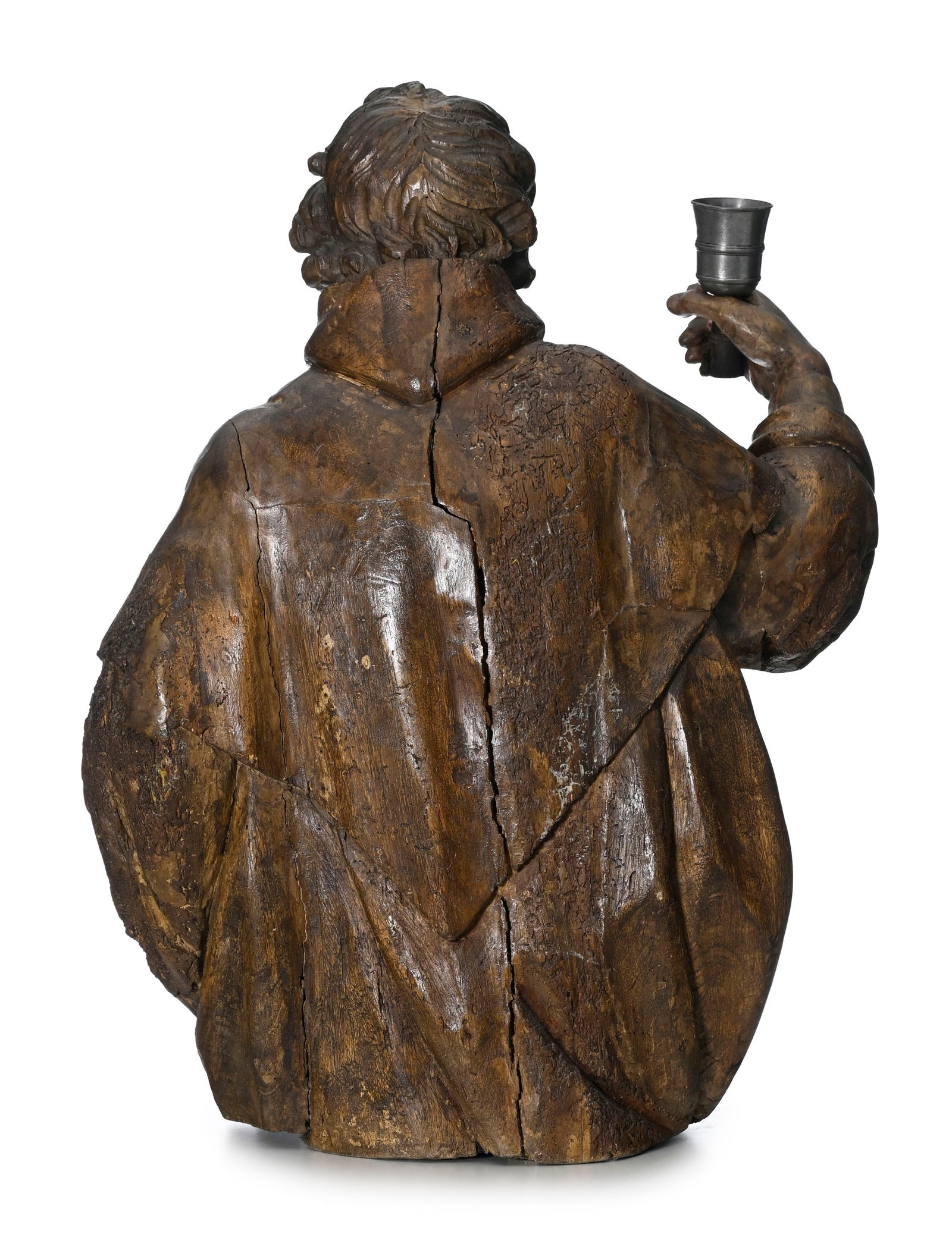 Saint Paul, buste mi-corps finement sculpté en bois, probablement France XVIIe s., vêtu d& - 3