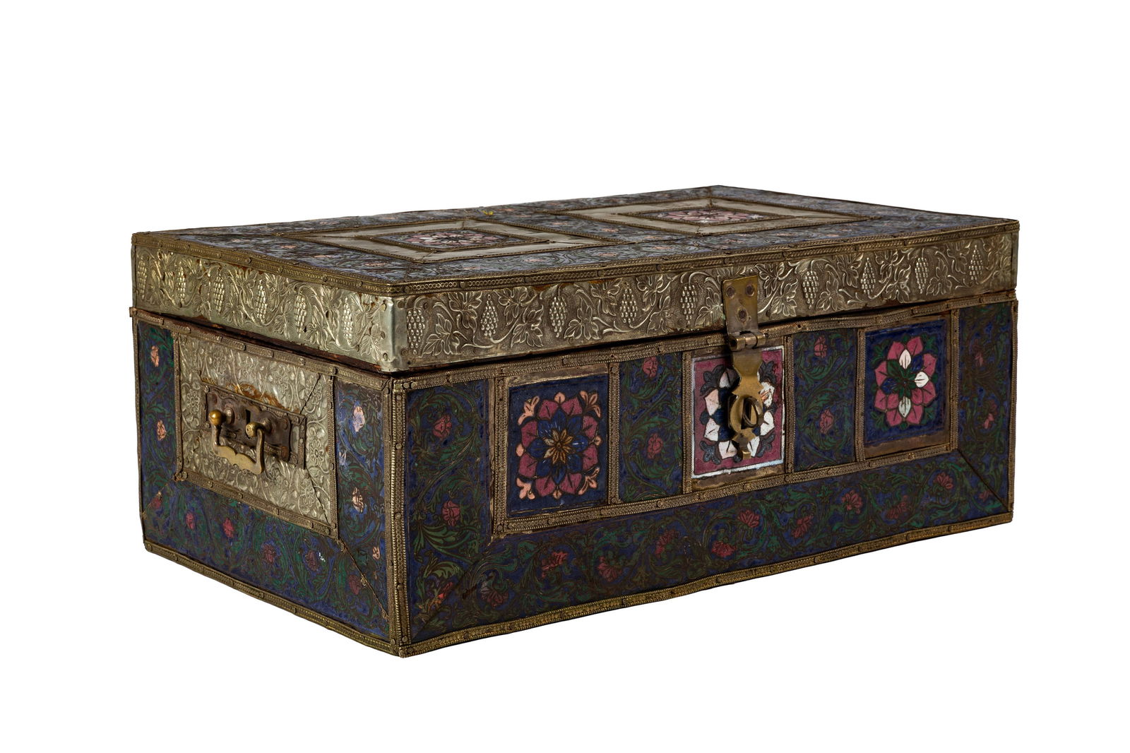 Jeu d'échecs avec pions en pierre dure, complet, dans coffret en bois, métal et émaux - 3