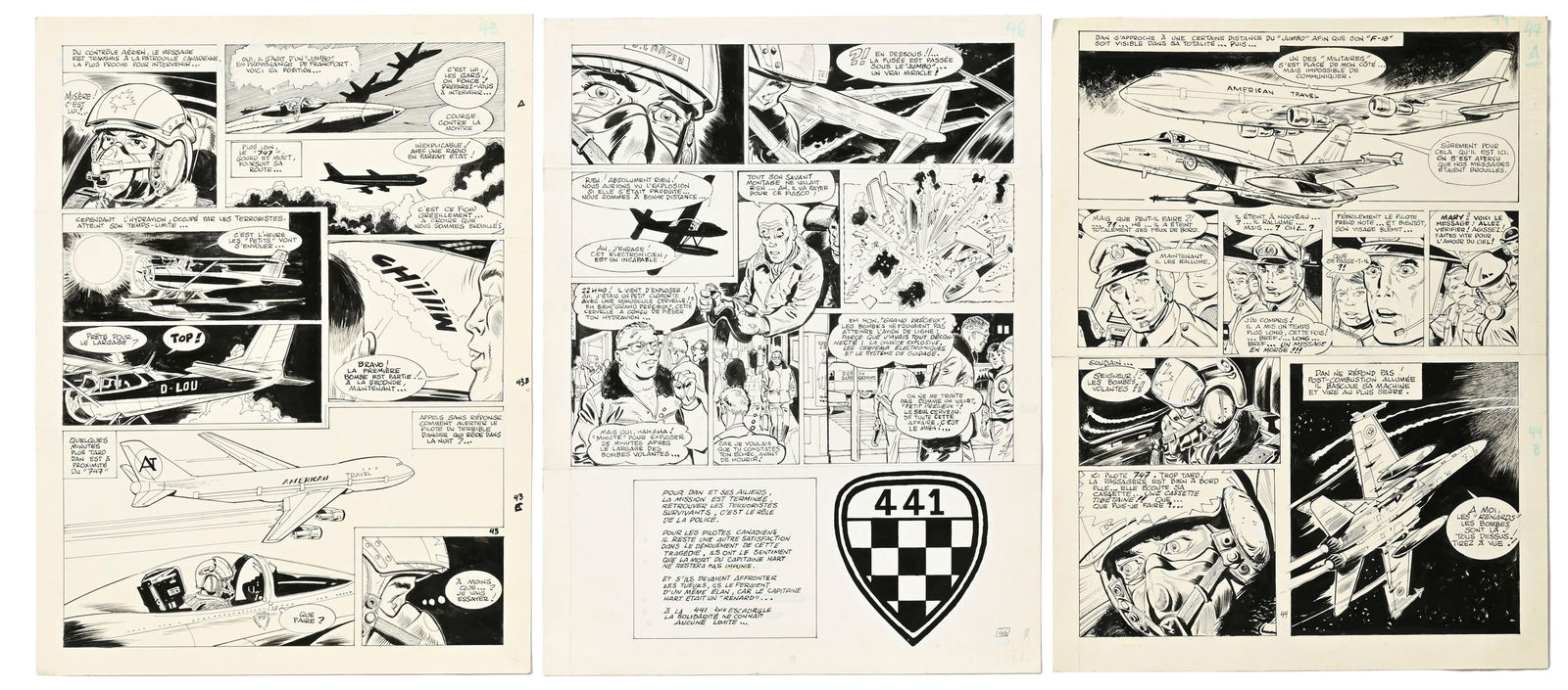 Dan Cooper, Albert Weinberg, tome 34, "Silver Fox", éd. Novedi, 1985, planches originales de ba (1 of 4)