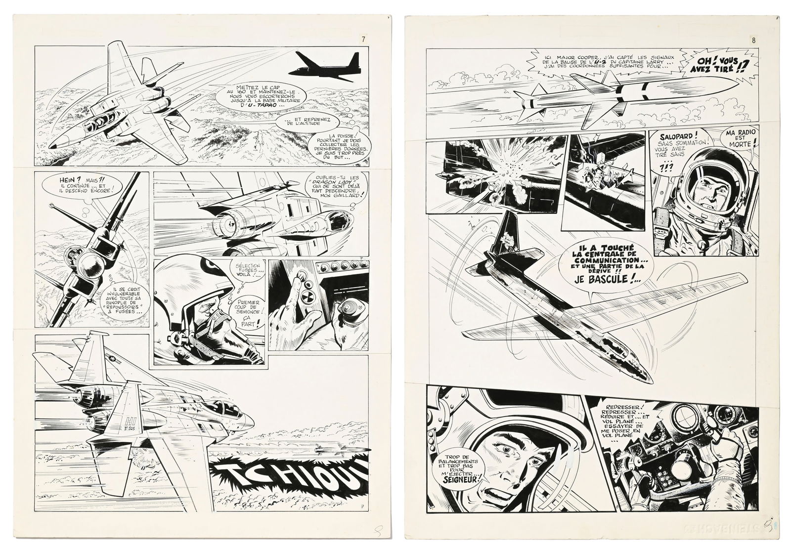 Dan Cooper, Albert Weinberg, tome 35, "Dragon Lady", éd. Novedi, 1986, planches originales, de  (1 of 3)