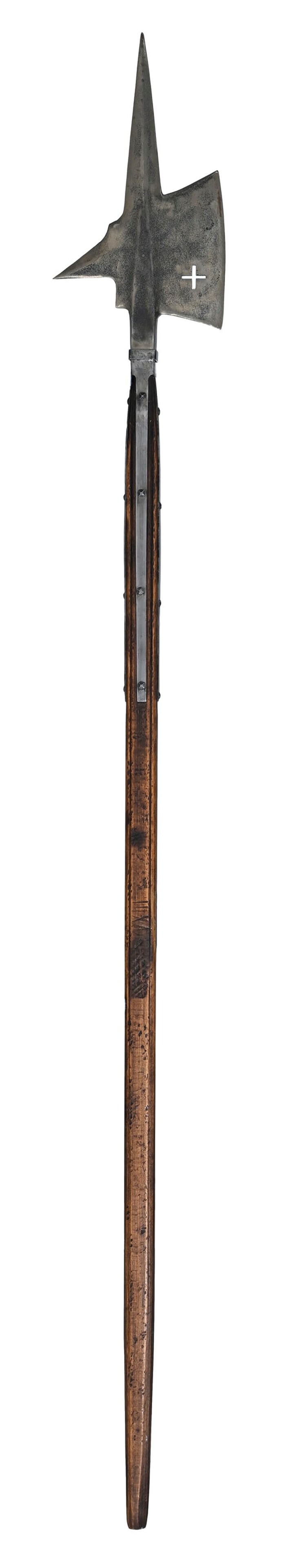Hallebarde suisse, dans le style du XVe s., acier et bois, circa 1900, long. 187 cm: Hallebarde suisse, dans le style du XVe s., acier et bois, circa 1900, long. 187 cm 