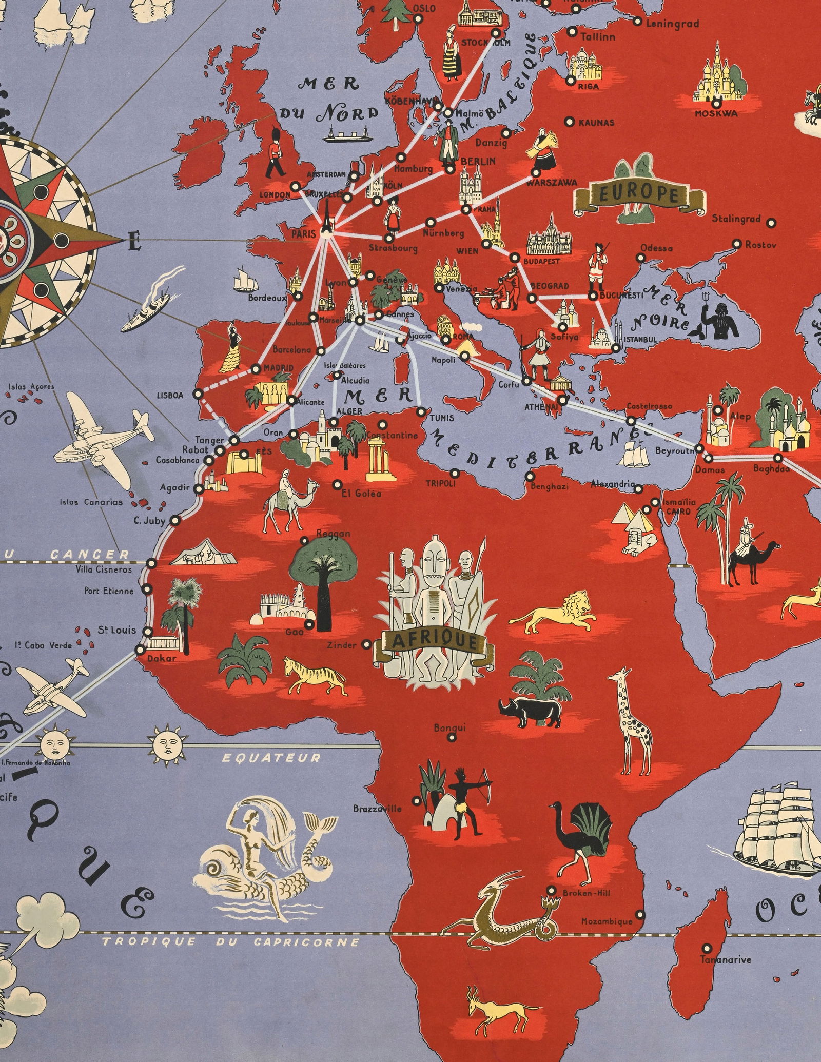 Lucien Boucher (1889-1971), circa 1934, Air France Réseau Aérien Mondial, affiche encadr&# - 3