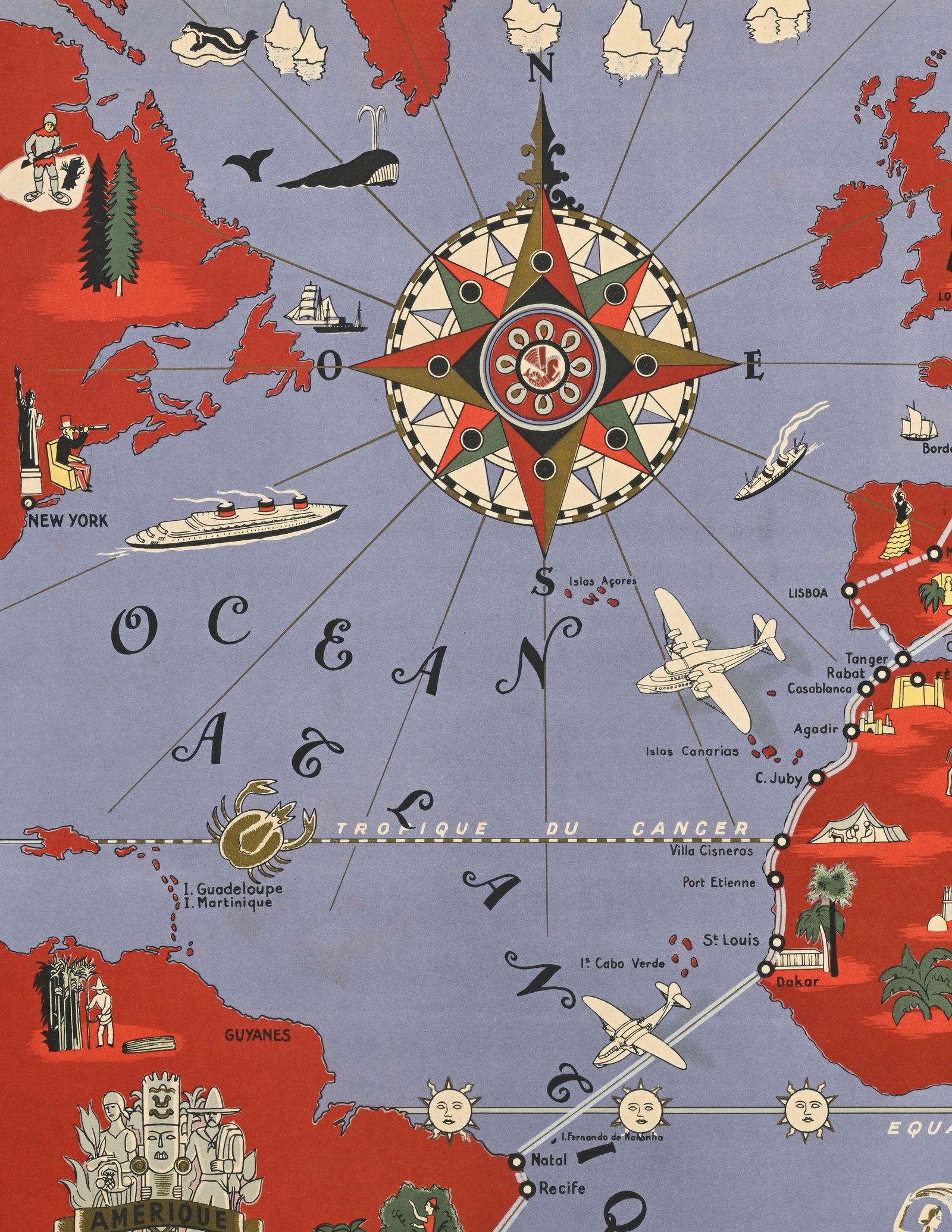 Lucien Boucher (1889-1971), circa 1934, Air France Réseau Aérien Mondial, affiche encadr&# - 4