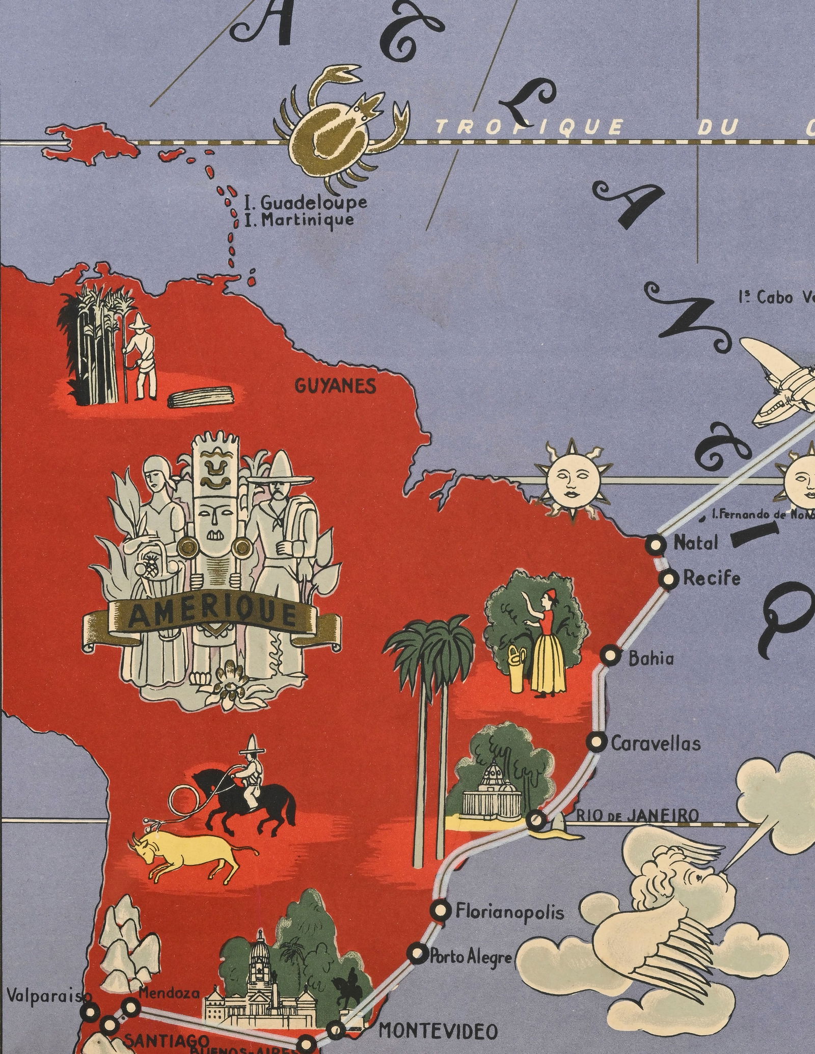 Lucien Boucher (1889-1971), circa 1934, Air France Réseau Aérien Mondial, affiche encadr&# - 5