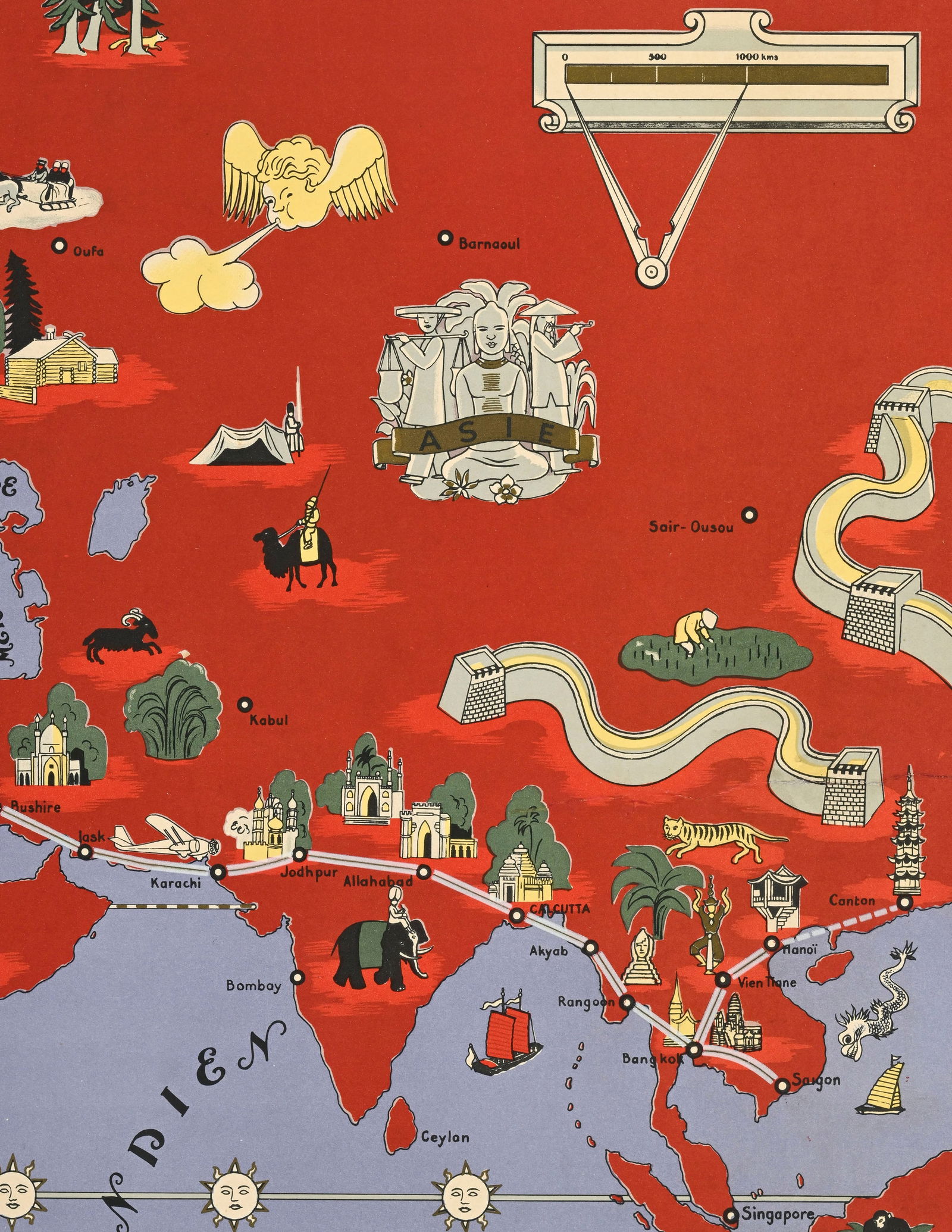 Lucien Boucher (1889-1971), circa 1934, Air France Réseau Aérien Mondial, affiche encadr&# - 6