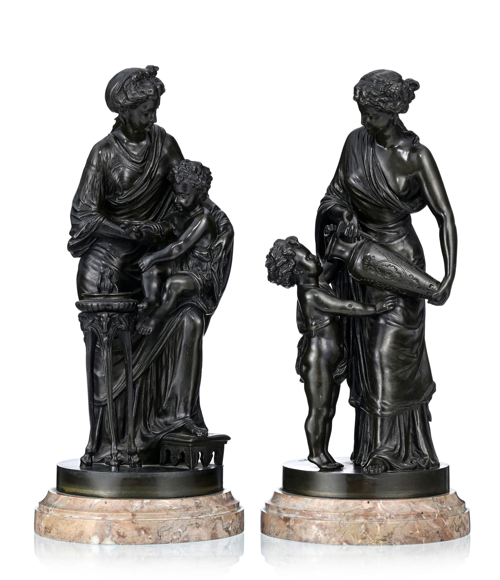 Louis Sauvageau (1822-c.1874), Allégories de l'eau et du feu, paires de sculptures en bronze &# (1 of 8)