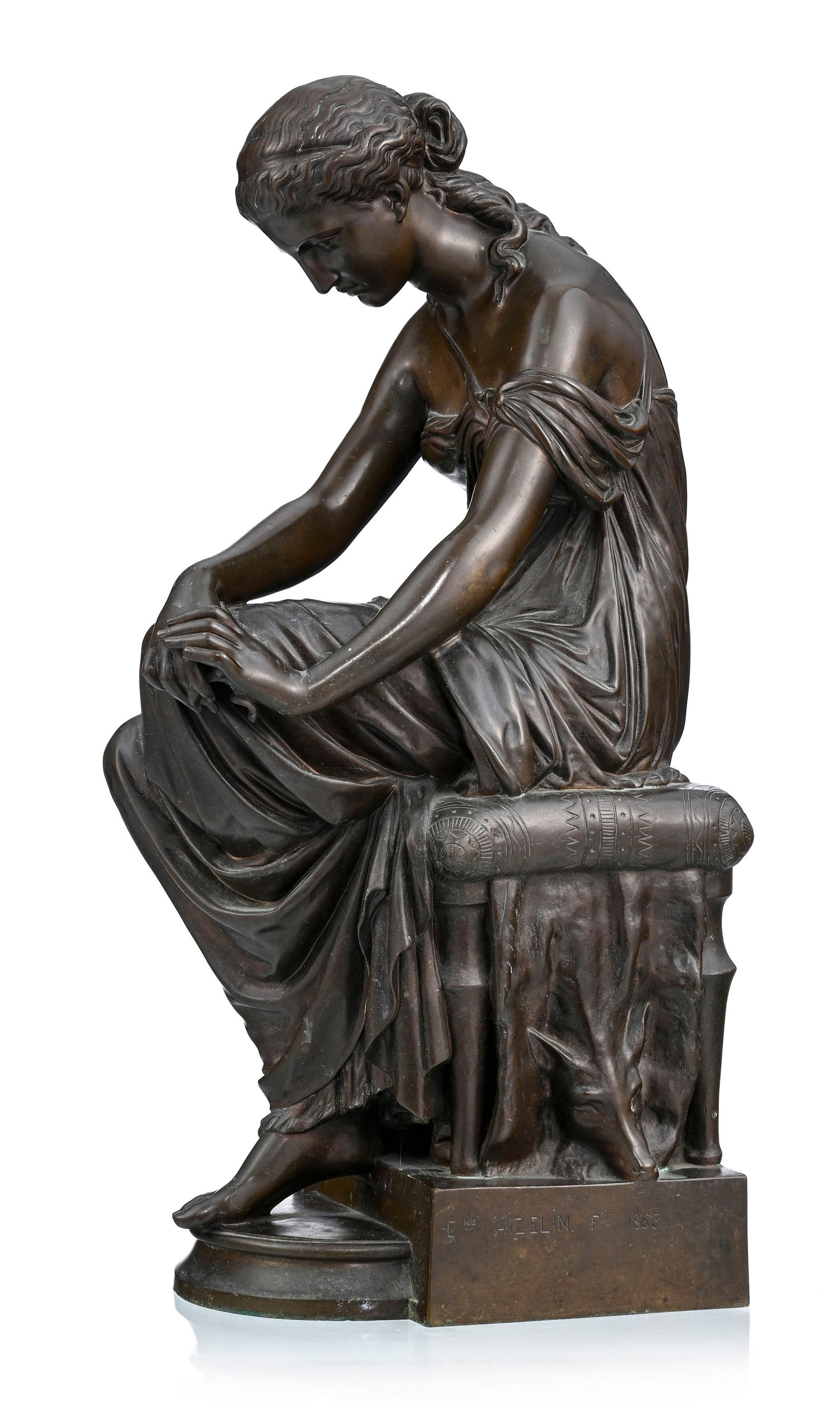 Eugène-Antoine Aizelin (1821-1902), Psyché, bronze à patine brune, signé et dat& - 2
