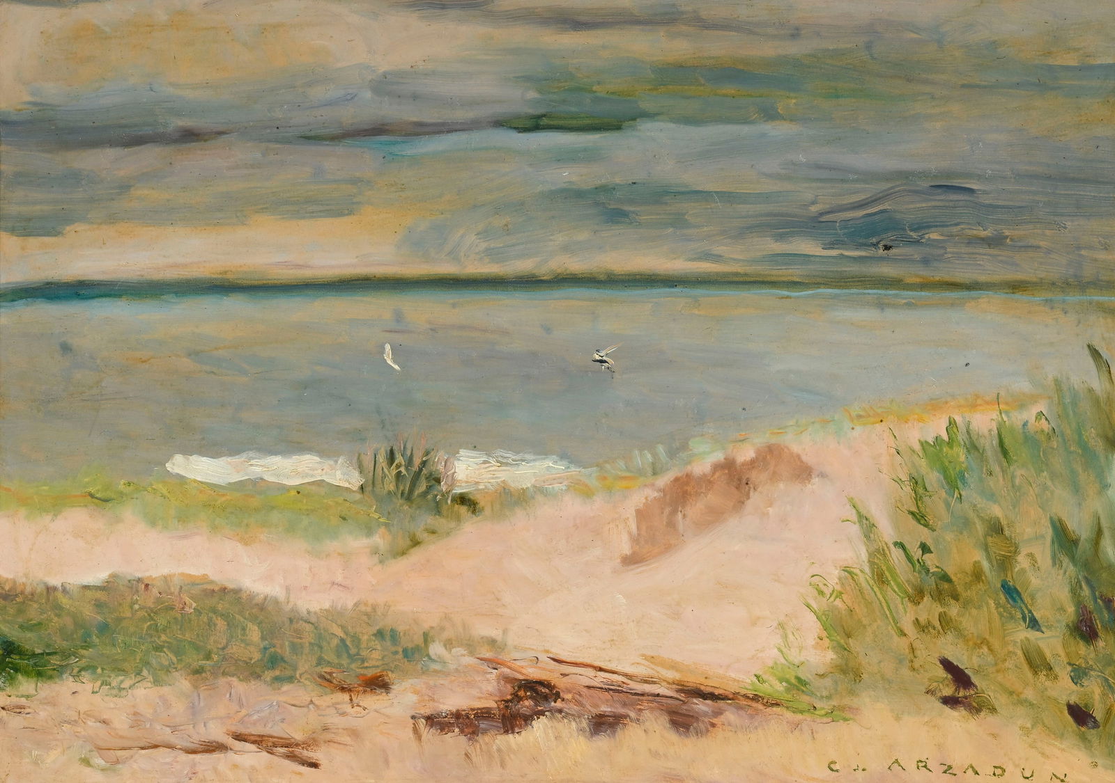 Carmelo de Arzadun (1888-1968), Paysage de bord de mer, huile sur carton, signée, 47x66,5 cm (&: Carmelo de Arzadun (1888-1968), Paysage de bord de mer, huile sur carton, signée, 47x66,5 cm (à vue)