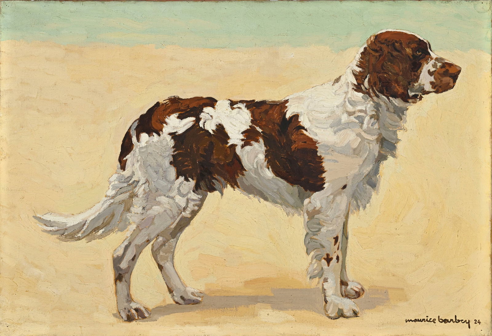 Maurice Barbey (XIX-XXe), Springer anglais, 1924, huile sur toile, signée et datée, 50x73 : Maurice Barbey (XIX-XXe), Springer anglais, 1924, huile sur toile, signée et datée, 50x73 cm 