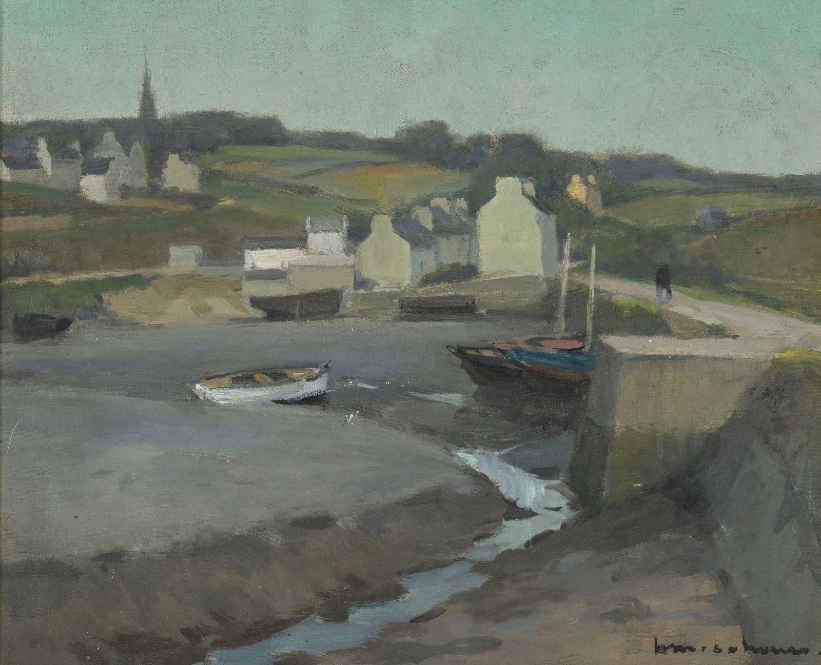 Henry Maurice Cahours (1889-1974), Port en Bretagne, huile sur toile, signée, contresignée: Henry Maurice Cahours (1889-1974), Port en Bretagne, huile sur toile, signée, contresignée au verso, 38x46 cm Etiquettes au verso: Henri Maurice Cahours, Musée de Montmartre, Paris, 12.