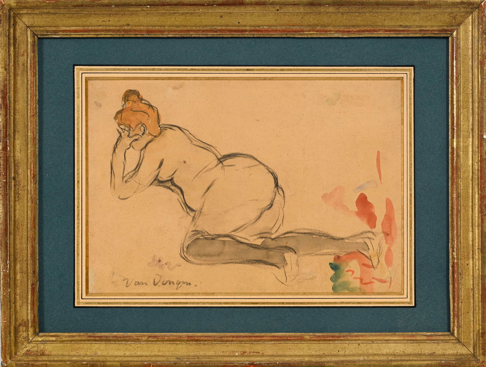 Kees van Dongen (1877-1968), "Nu allongé"_,_ fusain et aquarelle sur papier, signé, 16x23, - 2