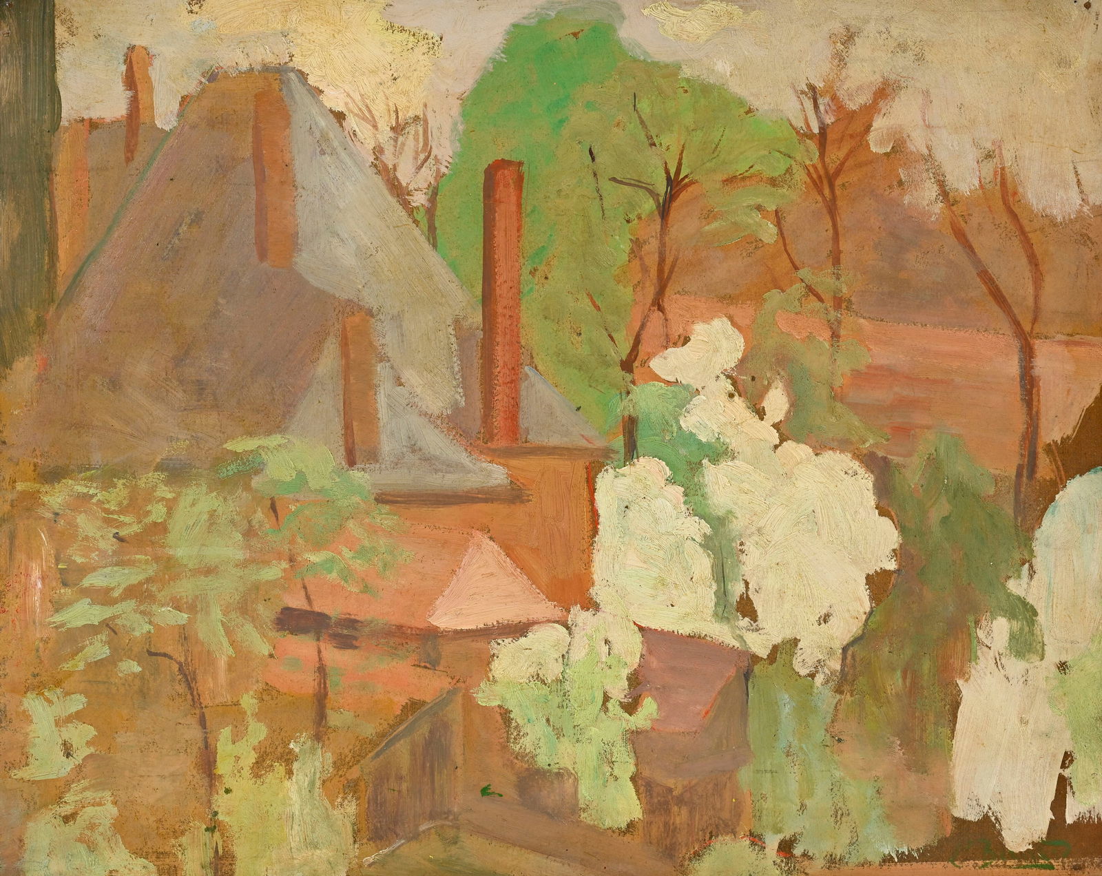 Ecole française du XXe s., Paysage, huile sur carton, signée, 32,5x41 cm: Ecole française du XXe s., Paysage, huile sur carton, signée, 32,5x41 cm 