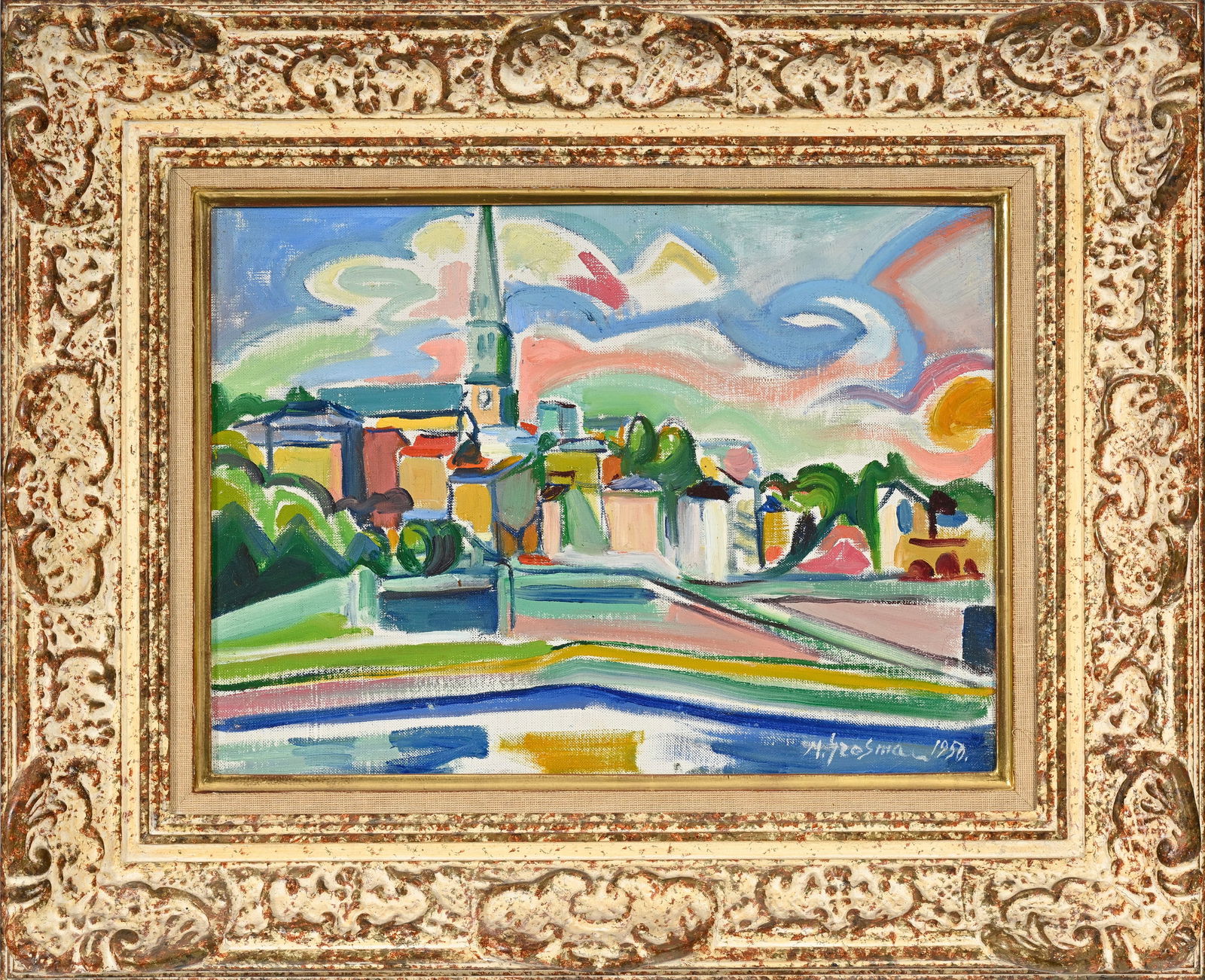 Maurice Grossman (c.1900-1976), Vue de village, 1950, huile sur toile, signée et datée, co - 2