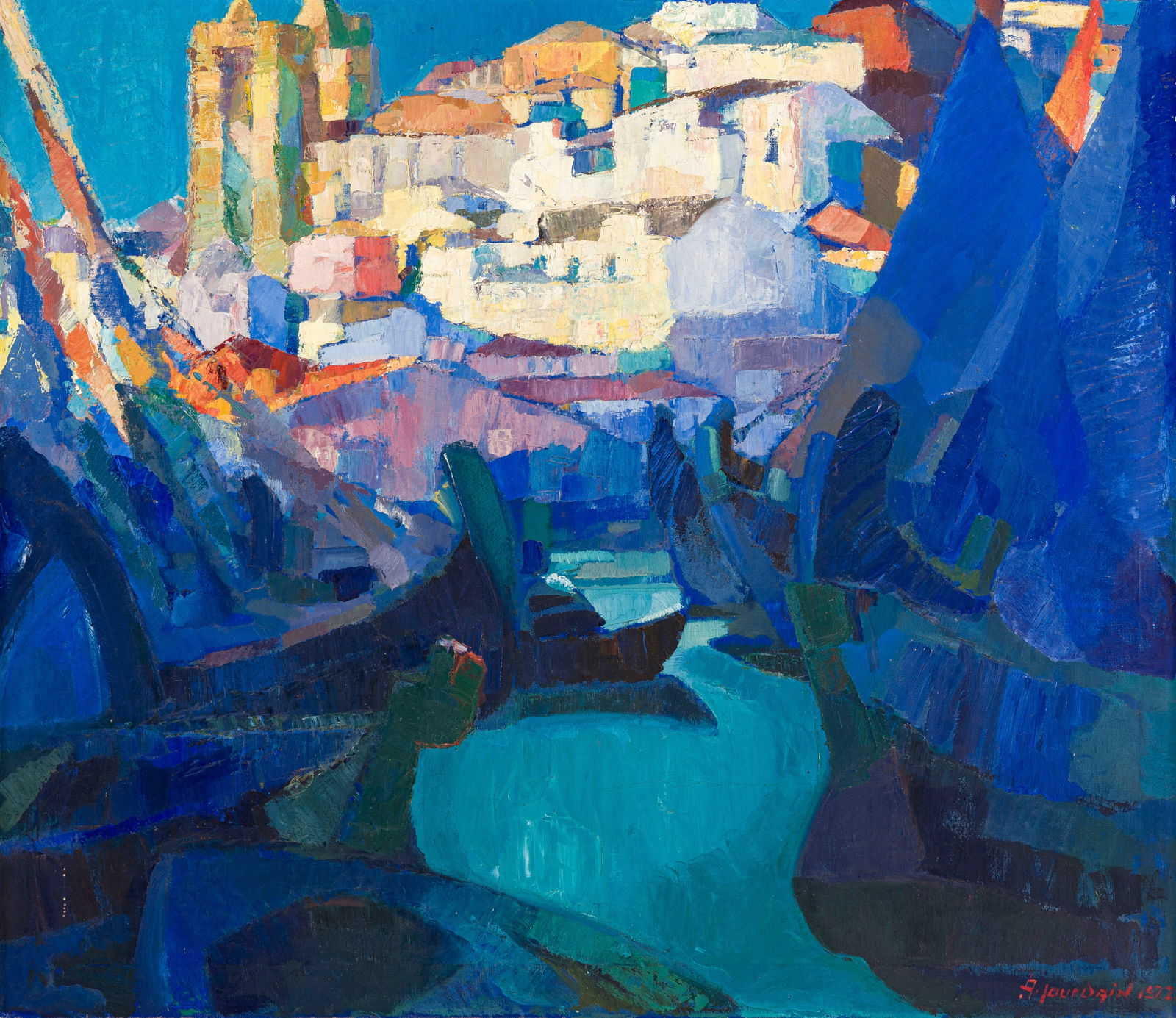 Albert Jourdain (1891-1967), Bord de mer, 1922, huile sur toile, signée et datée, 91x105,5: Albert Jourdain (1891-1967), Bord de mer, 1922, huile sur toile, signée et datée, 91x105,5 cm ConditionPrésence d'un empiècement au verso 