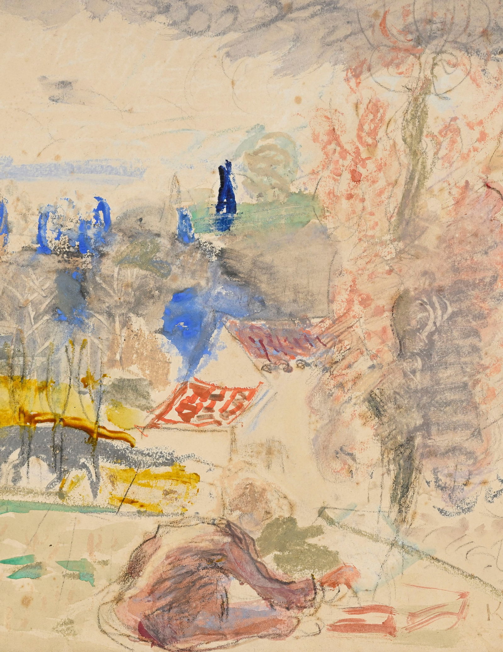 Michel Kikoine (1892-1968), "Sur le motif", 1944, technique mixte sur papier, signée et dat - 3