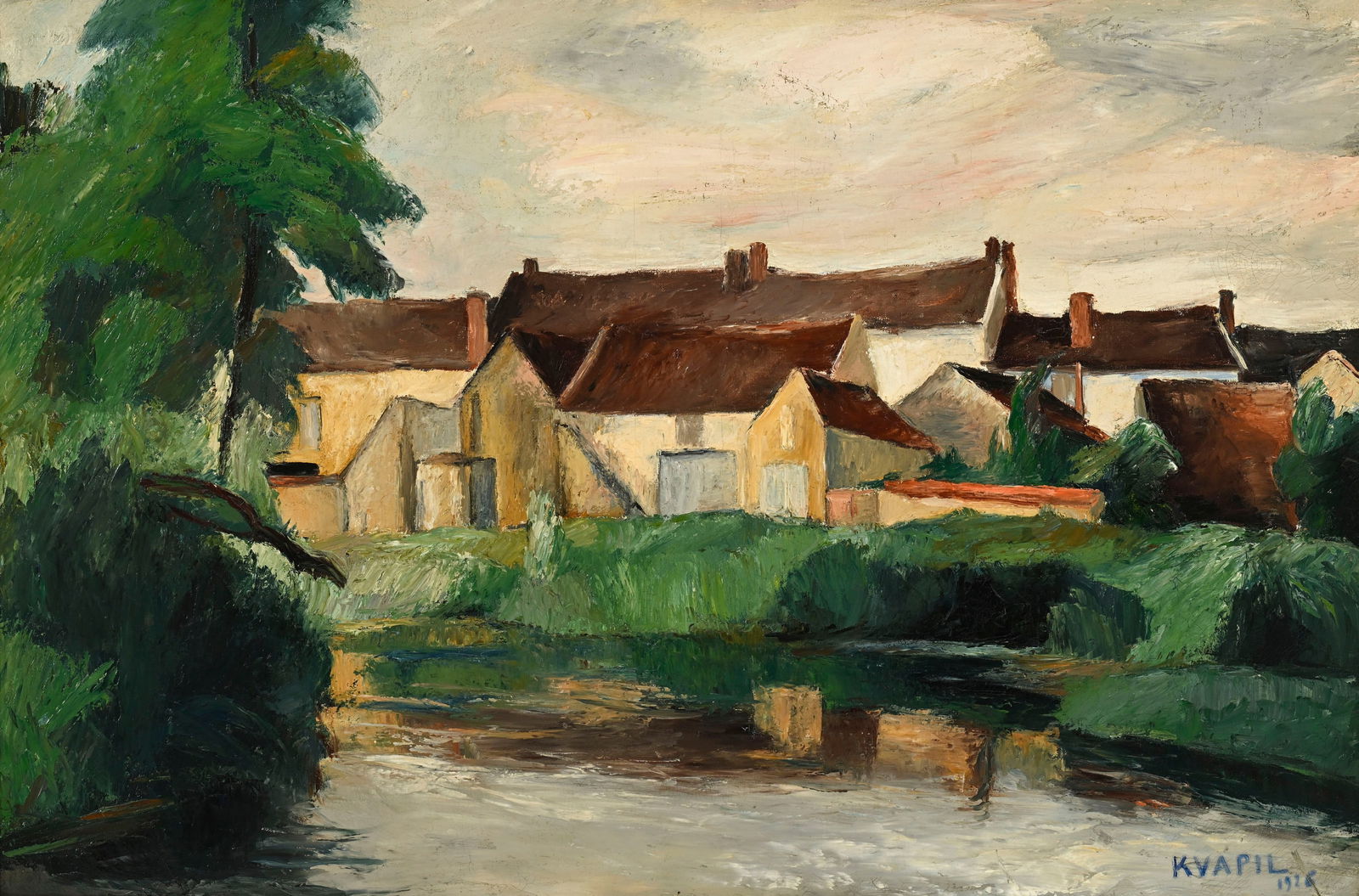 Charles Kvapil (1884-1957), "Maison des journalistes"_,_ 1926, huile sur toile, signée et dat&#: Charles Kvapil (1884-1957), "Maison des journalistes", 1926, huile sur toile, signée et datée, contresignée et titrée au verso, 54,5x81,5 cm 