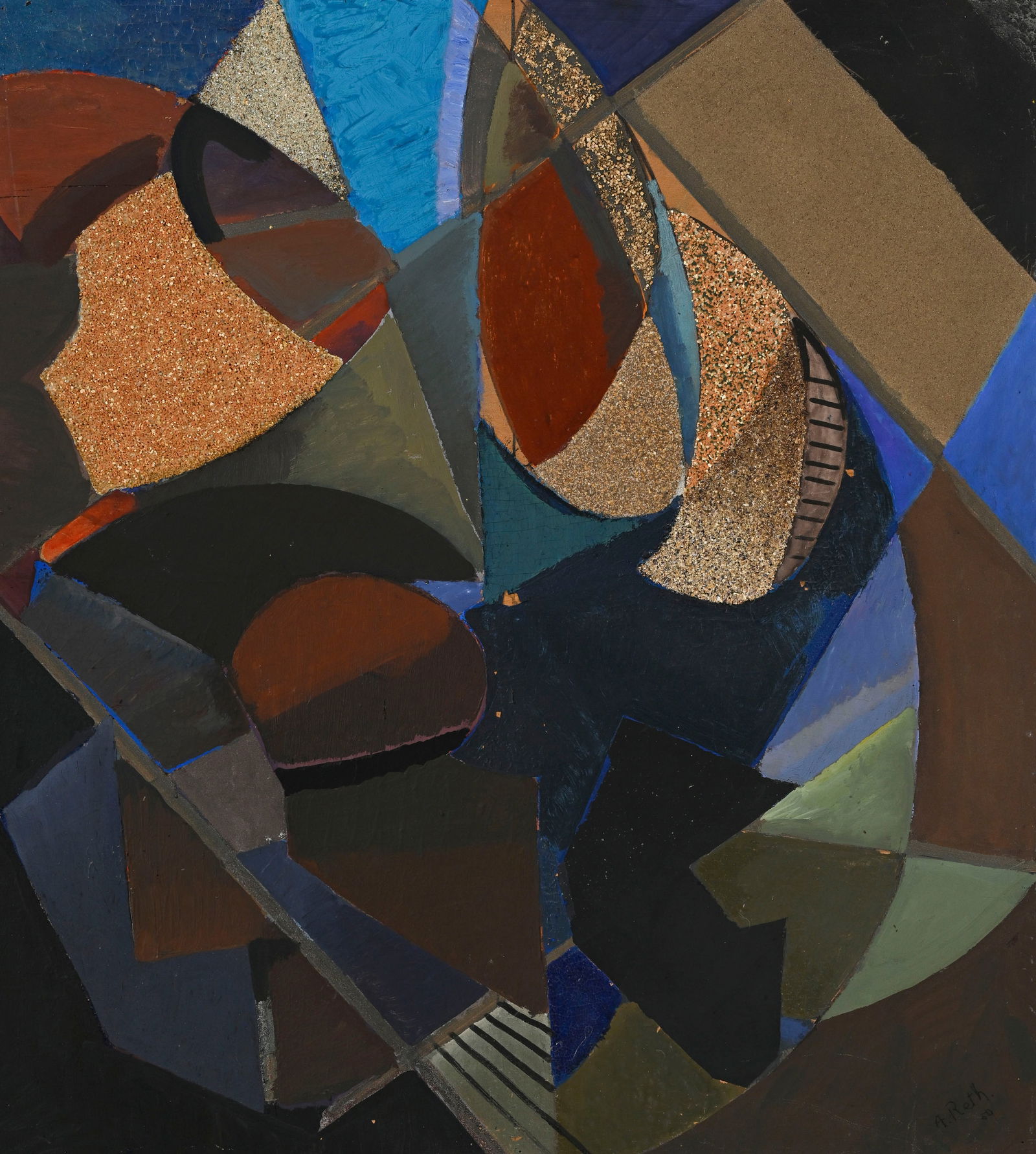 Alfred Reth (1884-1966), Composition, 1959, technique mixte sur panneau, signée et datée, : Alfred Reth (1884-1966), Composition, 1959, technique mixte sur panneau, signée et datée, contresignée, contredatée et annotée au verso, 100,5x90 cm Au verso: tampon de la Gal
