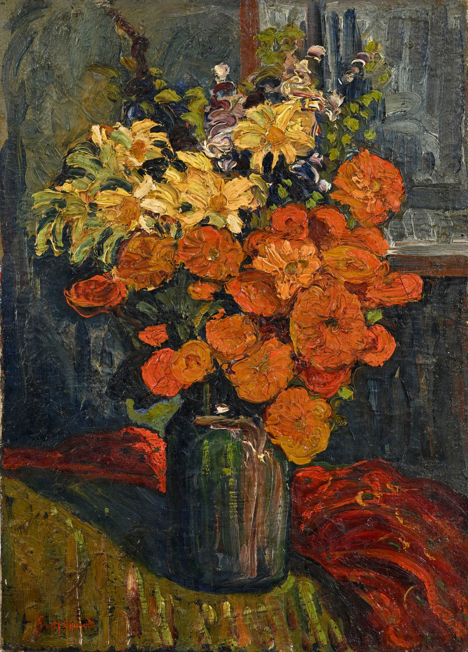 René Seyssaud (1867-1952), Vase fleuri, huile sur toile, signée, 46x33 cm: René Seyssaud (1867-1952), Vase fleuri, huile sur toile, signée, 46x33 cm 