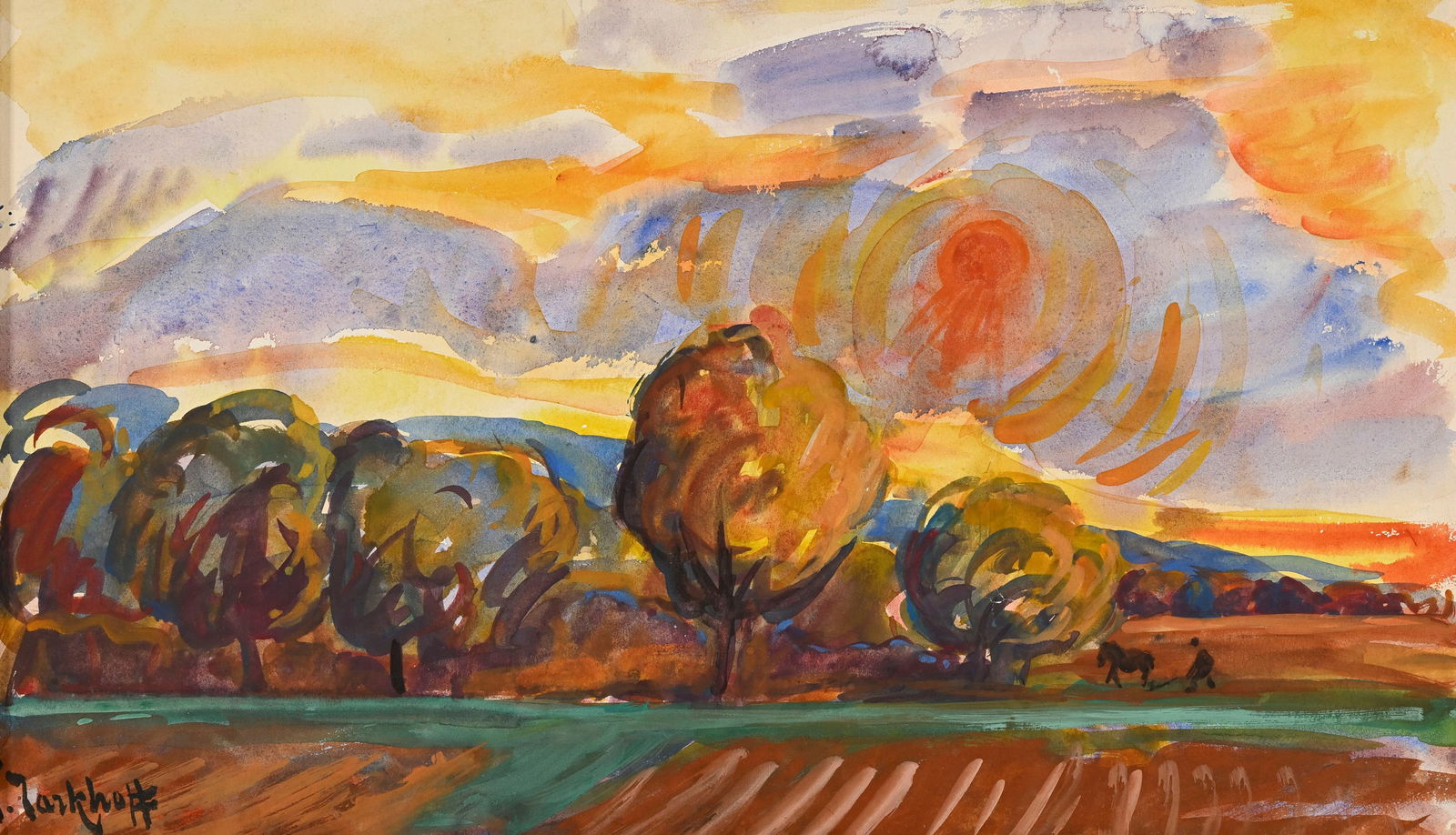 Nicolas Tarkhoff (1871-1930), "Paysage d'automne", vers 1925, gouache sur papier marouflé sur t (1 of 5)