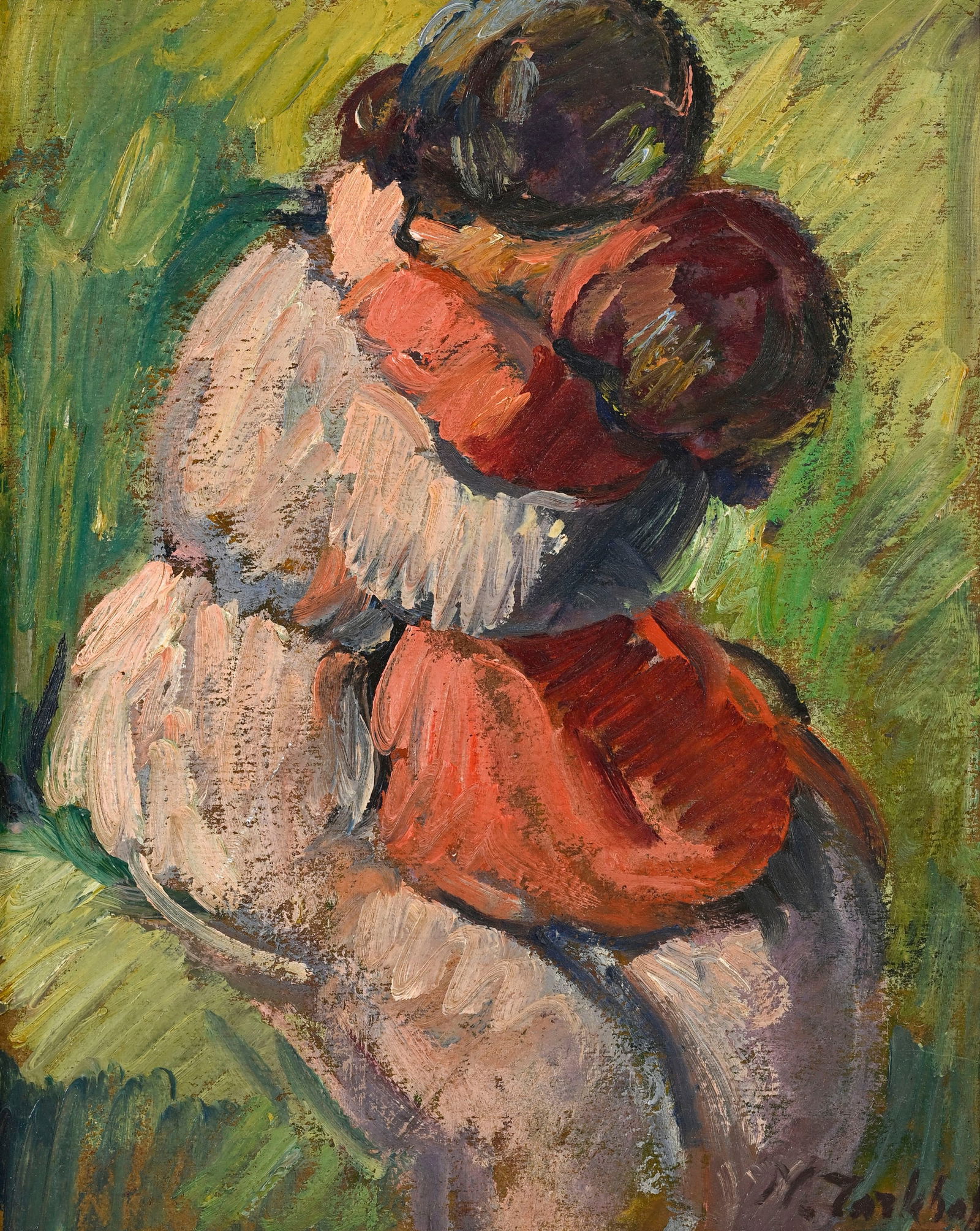 Nicolas Tarkhoff (1871-1930), "La maternité" (Mme Tarkhoff et de sa fille Hortensia), vers 1915: Nicolas Tarkhoff (1871-1930), "La maternité" (Mme Tarkhoff et de sa fille Hortensia), vers 1915, huile sur carton marouflé sur toile, signée, 30x24,5 cm Monsieur Guy Abot, directeur