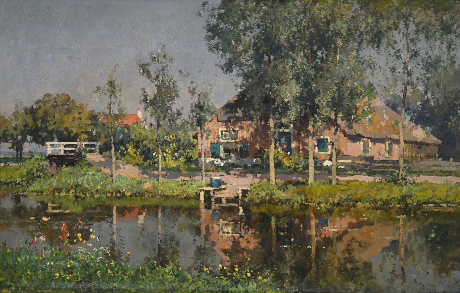 Cornelis Vreedenburgh (1880-1946), Ferme au bord de l'eau, 1918, huile sur toile, signée et dat: Cornelis Vreedenburgh (1880-1946), Ferme au bord de l'eau, 1918, huile sur toile, signée et datée, 82,5x129 cm 