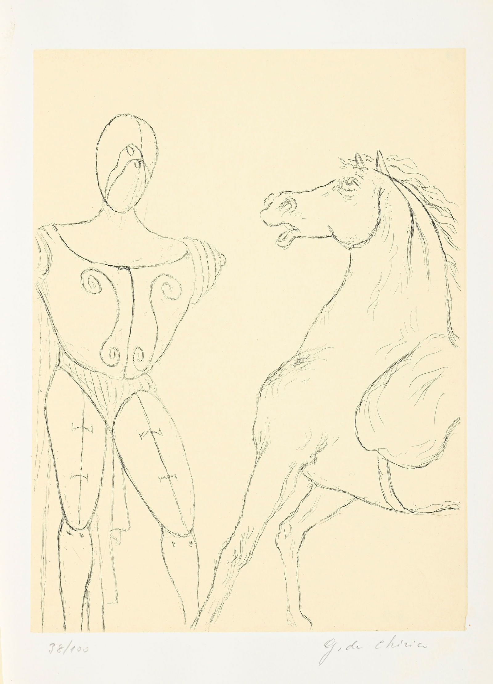 Giorgio de Chirico (1888-1978), d'après, "Cavallo e Trovatore", 1969, lithographie signée  - 2
