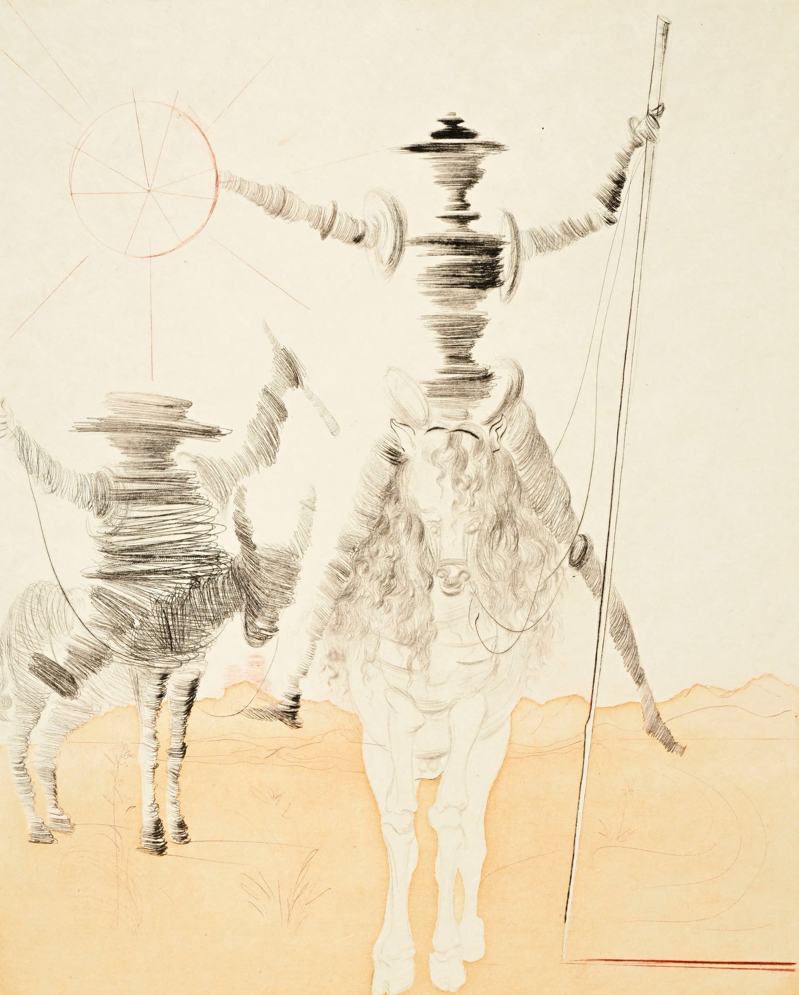 Salvador Dali (1904-1989), "Don Quichotte et Sancho Pança", 1980, pointe-sèche en couleurs (1 of 4)