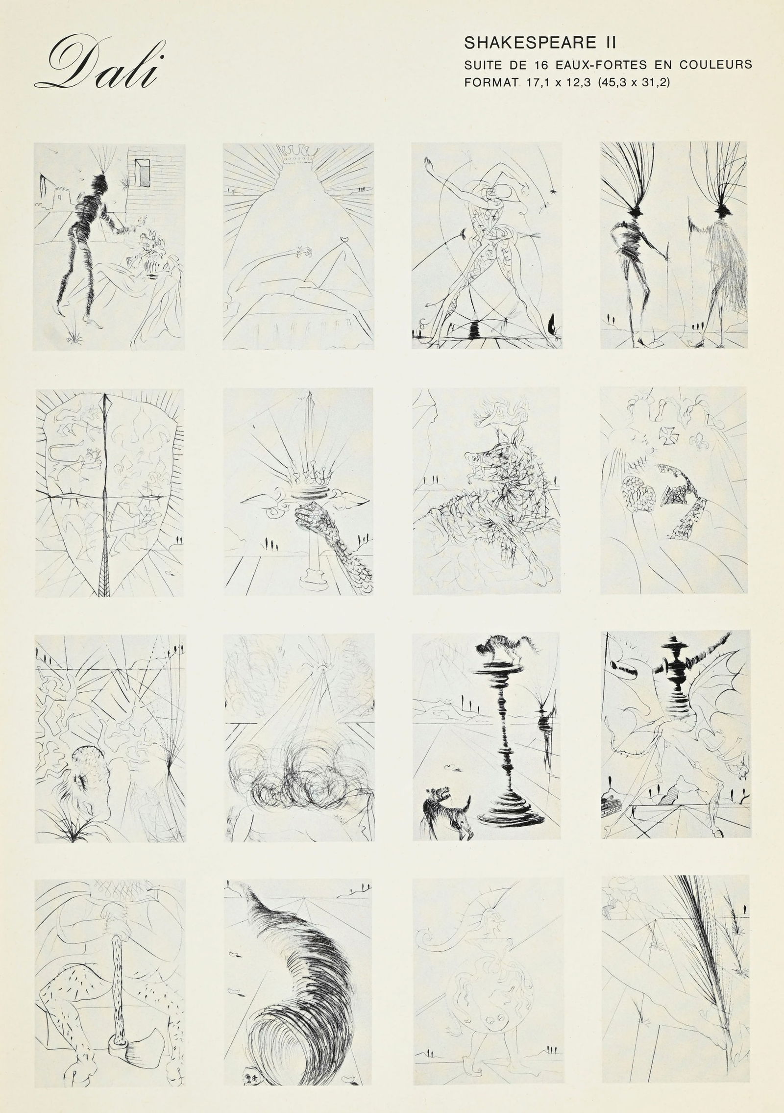 Salvador Dali (1904-1989), "Much Ado About Shakespeare II", 1970, série de 16 pointes sèch - 17