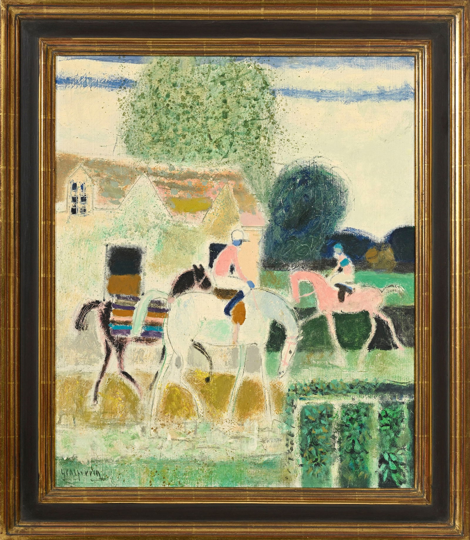 Claude Grosperrin (1936-1977), Chevaux de course, huile sur toile, signée, 65x54 cm - 2