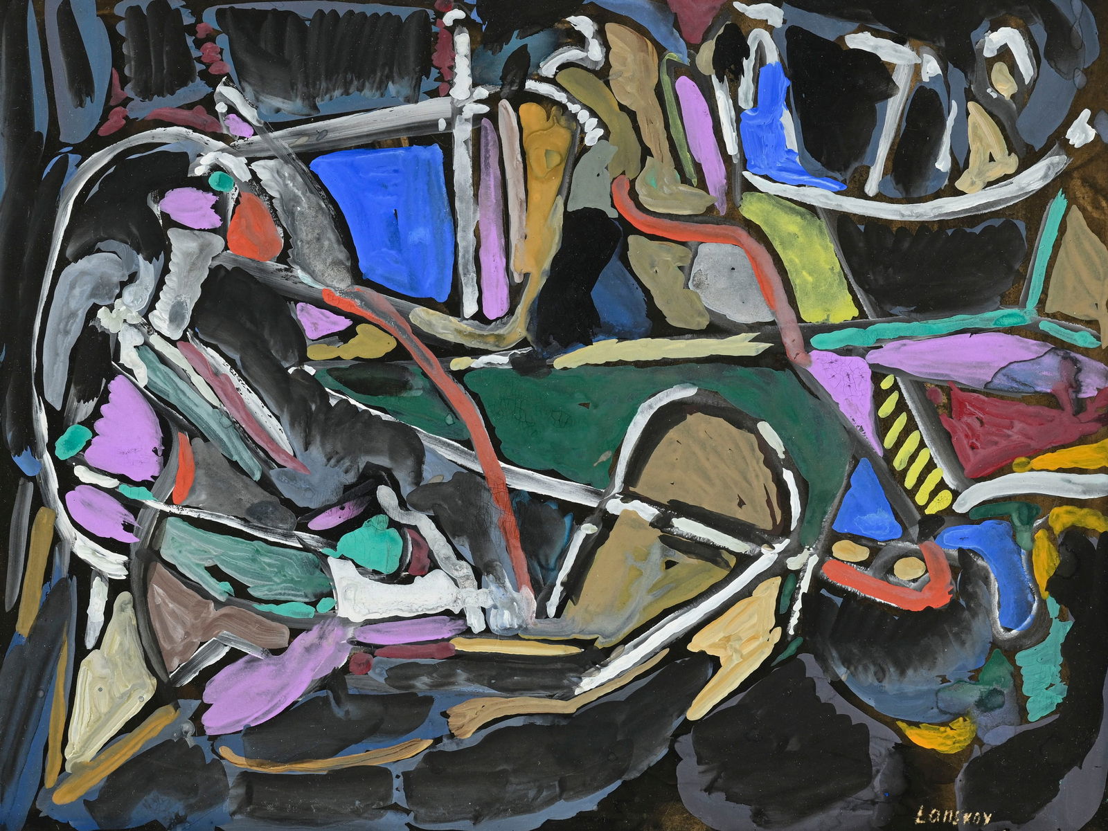 André Lanskoy (1902-1976), attribué à, Composition, gouache sur papier, signée, : André Lanskoy (1902-1976), attribué à, Composition, gouache sur papier, signée, 24,5x32,5 cm 