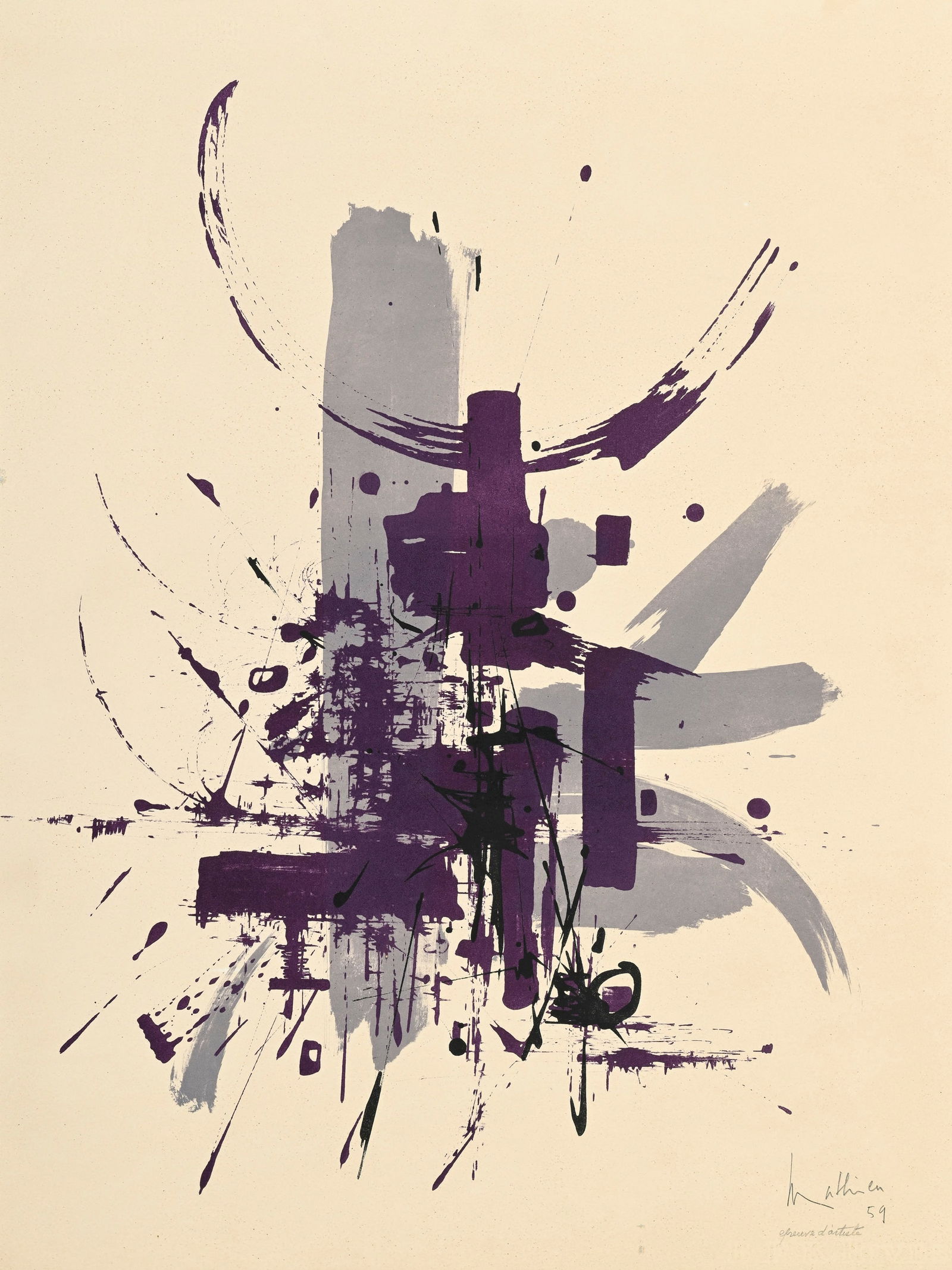 Georges Mathieu (1921-2012), Composition, 1959, lithographie en couleurs, signée, datée et (1 of 5)