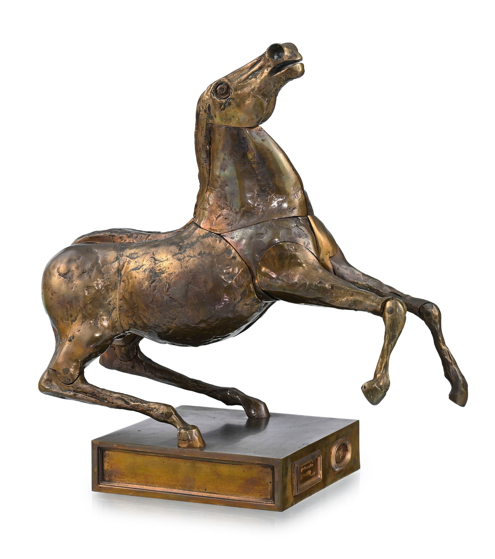 Miguel Berrocal (1933-2006) & Bruno Cassinari (XX), Cheval, sculpture en bronze modulable avec son m: Miguel Berrocal (1933-2006) & Bruno Cassinari (XX), Cheval, sculpture en bronze modulable avec son mode d'emploi, signée par les deux artistes et numérotée 1639/2000, 38,5x35x17,5 c