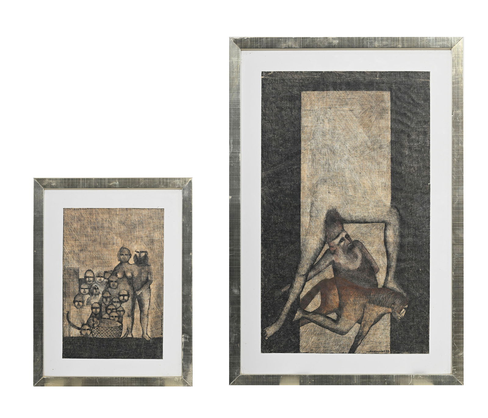 Hugo Drucaroff (1945), Composition animée et Famille, 1973, suite de 2 huiles sur toile, sign&# (1 of 12)