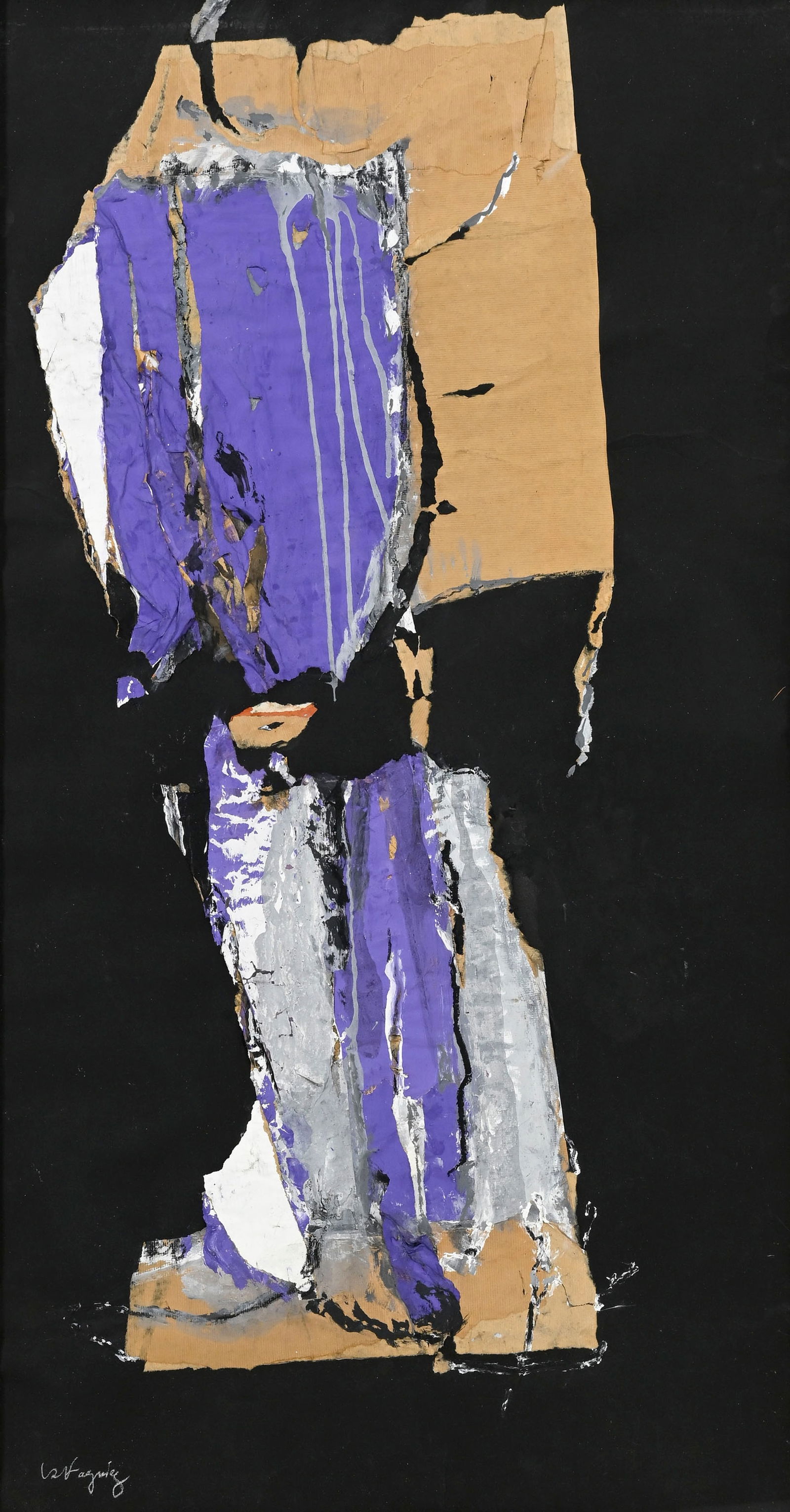 François Xavier Fagniez (1936), Composition, technique mixte sur papier, signée, 130,5x68,: François Xavier Fagniez (1936), Composition, technique mixte sur papier, signée, 130,5x68,5 cm